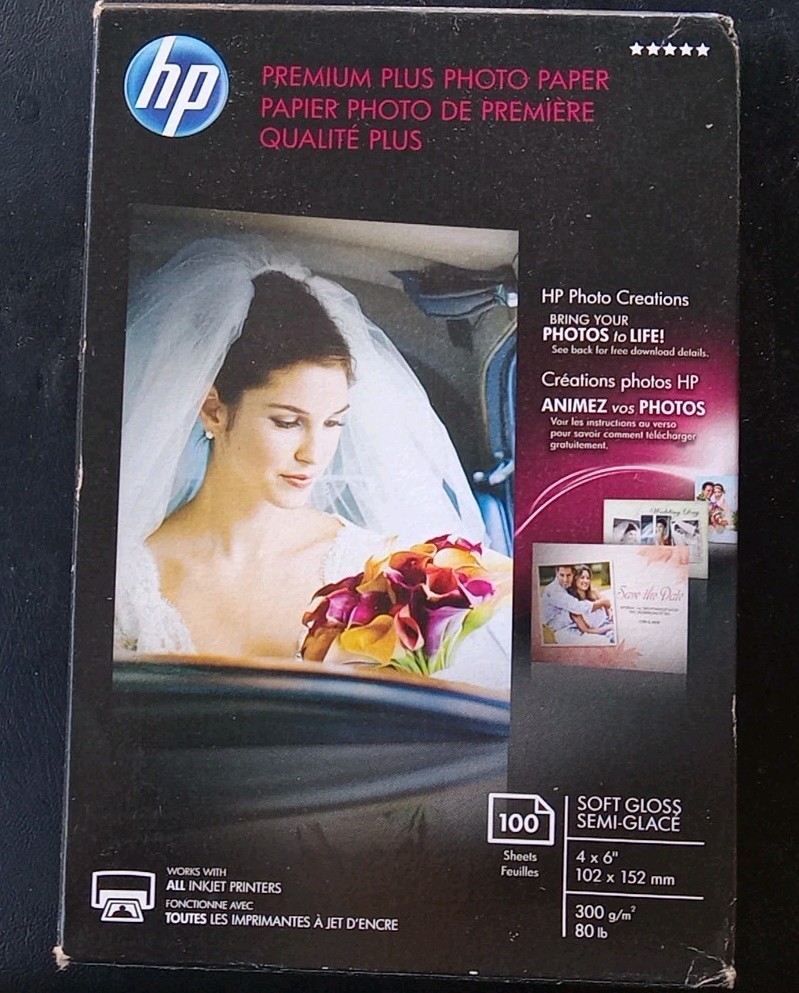 HP PREMIUM PLUS PHOTO PAPER 4X6″ Semi-GLOSS pack of 100 sheets NEW