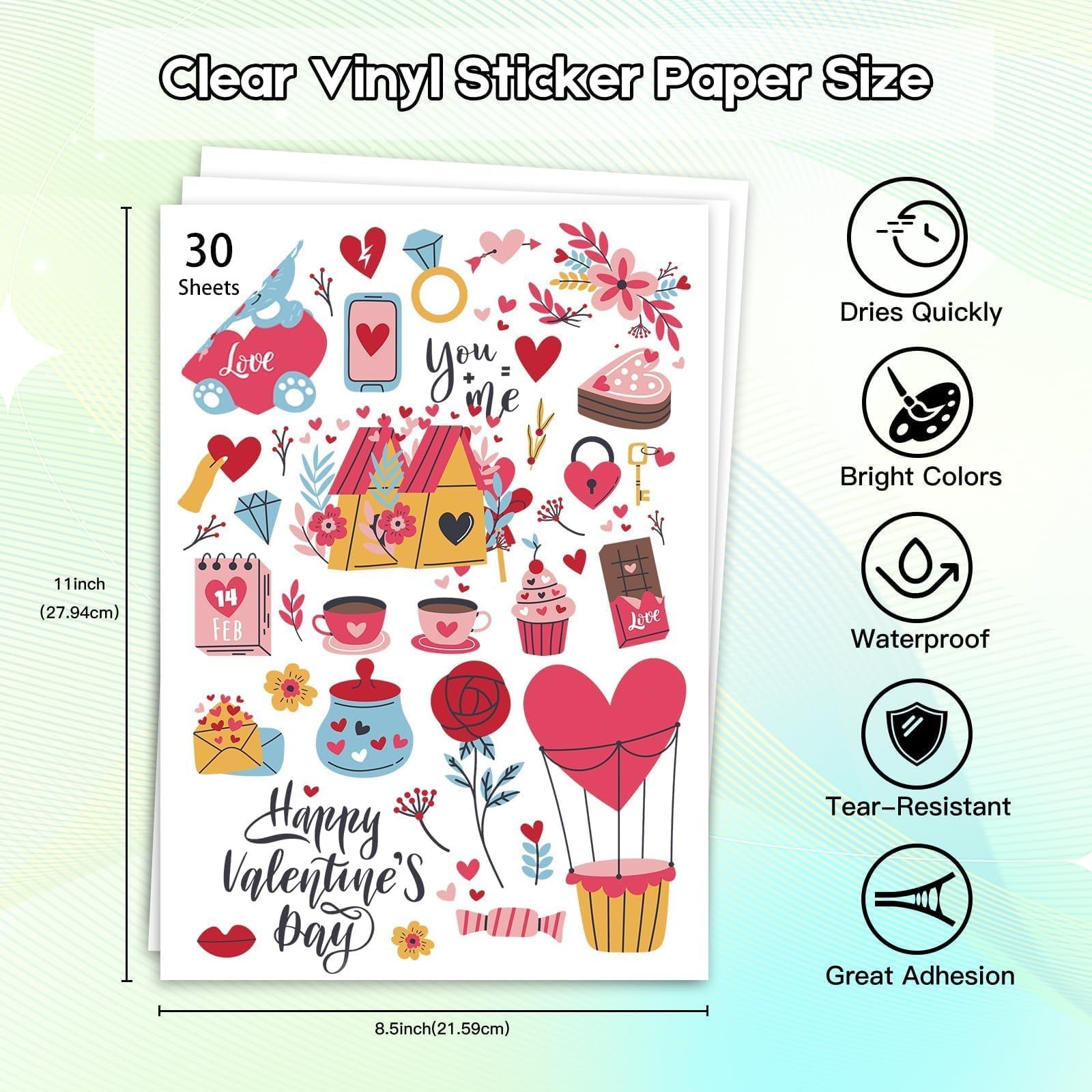 30 Sheets Printable Clear Vinyl Sticker Paper for Inkjet Printers, Transparen…