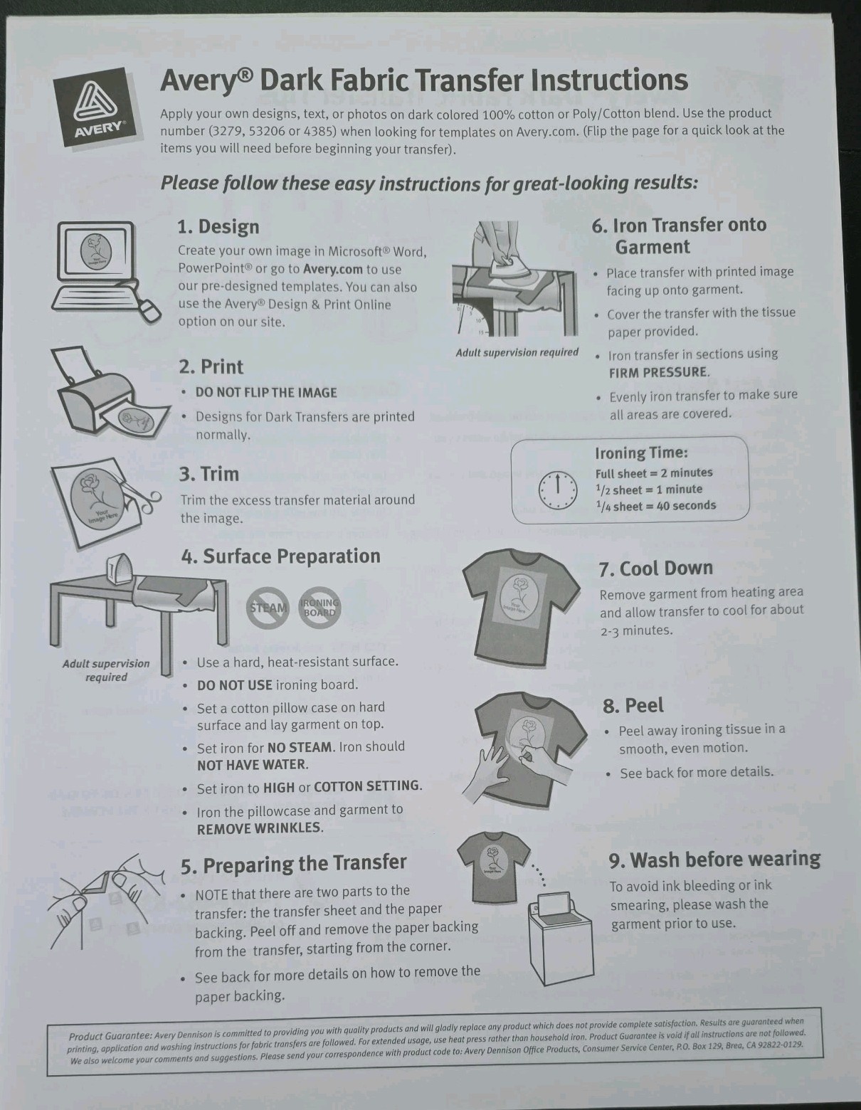 Avery dark fabric transfers 8.5×11 full sheet iron on t-shirts 5/pk (3279) open