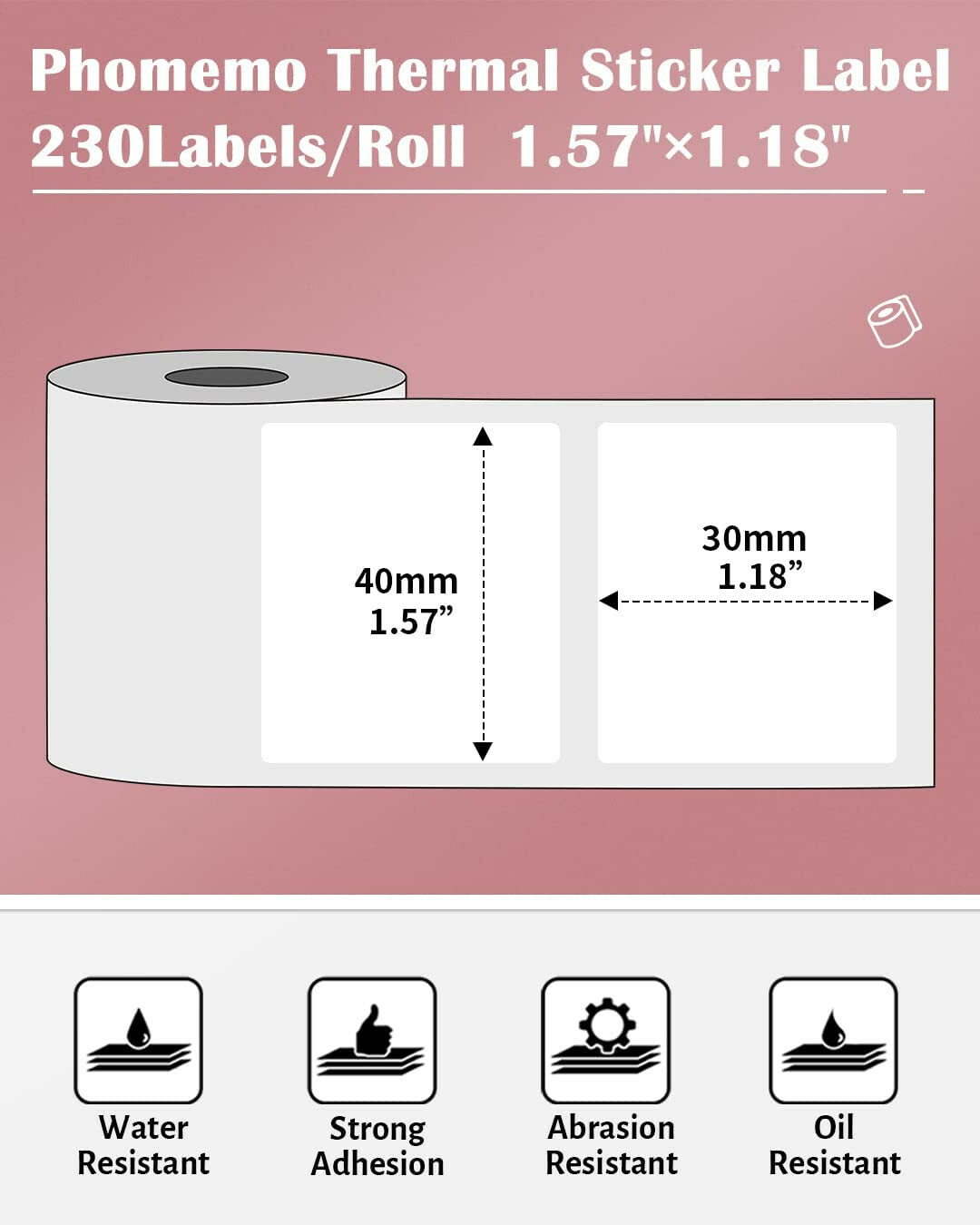 1 Roll 40x30mm Self-Adhesive Thermal Label Phomemo Printer Paper for M110/M200
