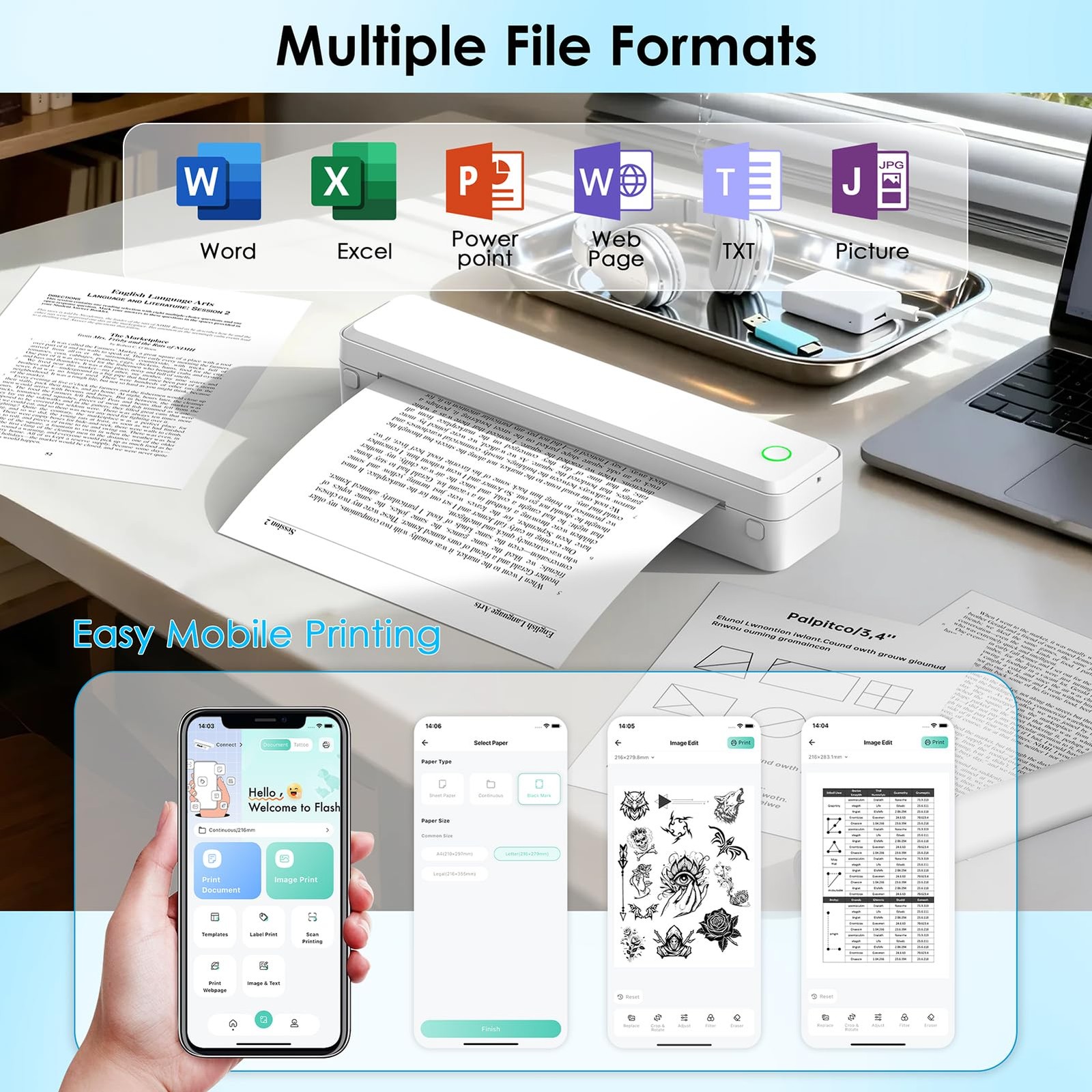 KNAON Bluetooth Thermal Printer, Portable Printer Wireless for White