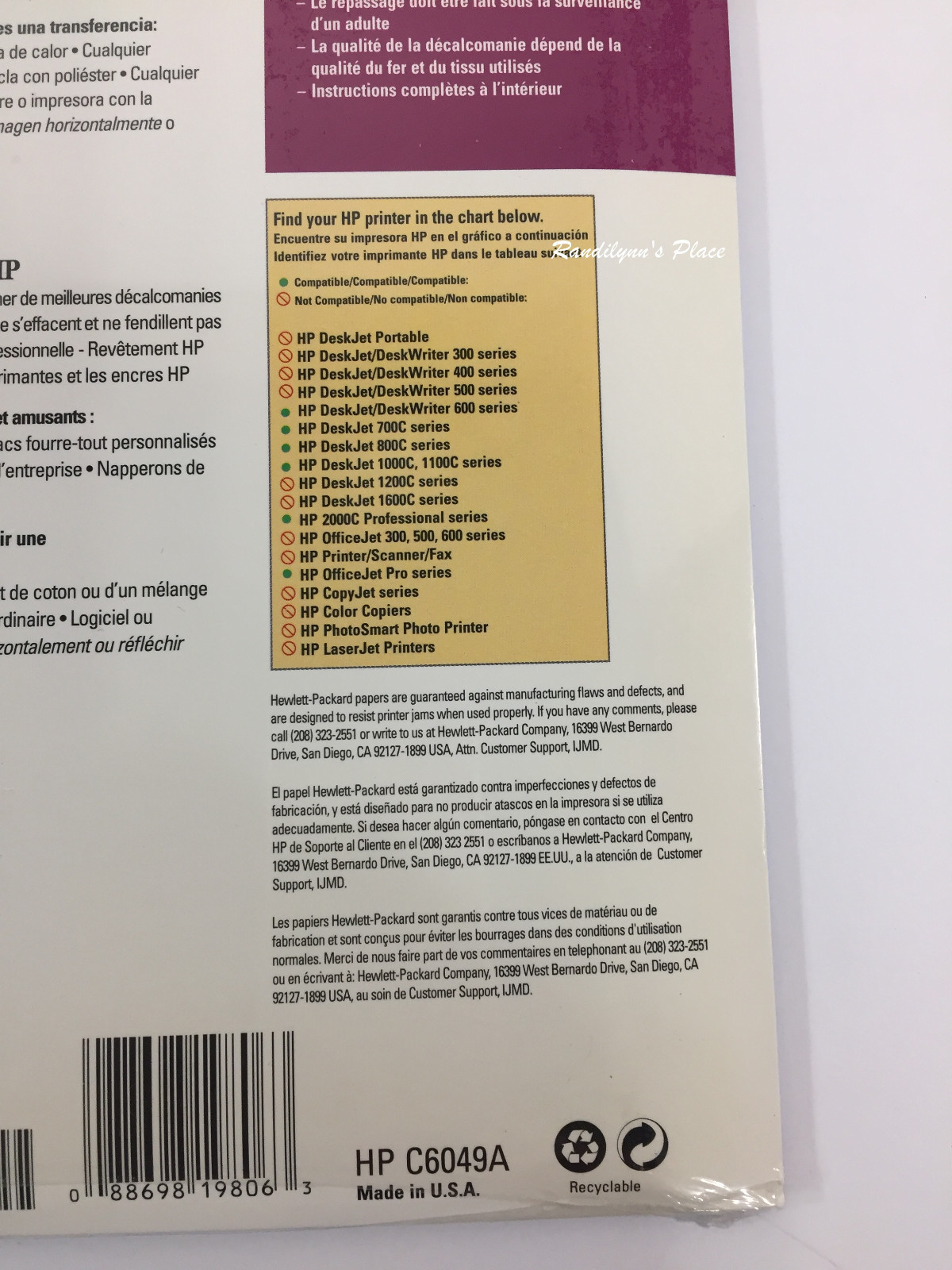 HP Hewlett Packard Inkjet T-Shirt Transfer Iron-On Sheets, Set of 10