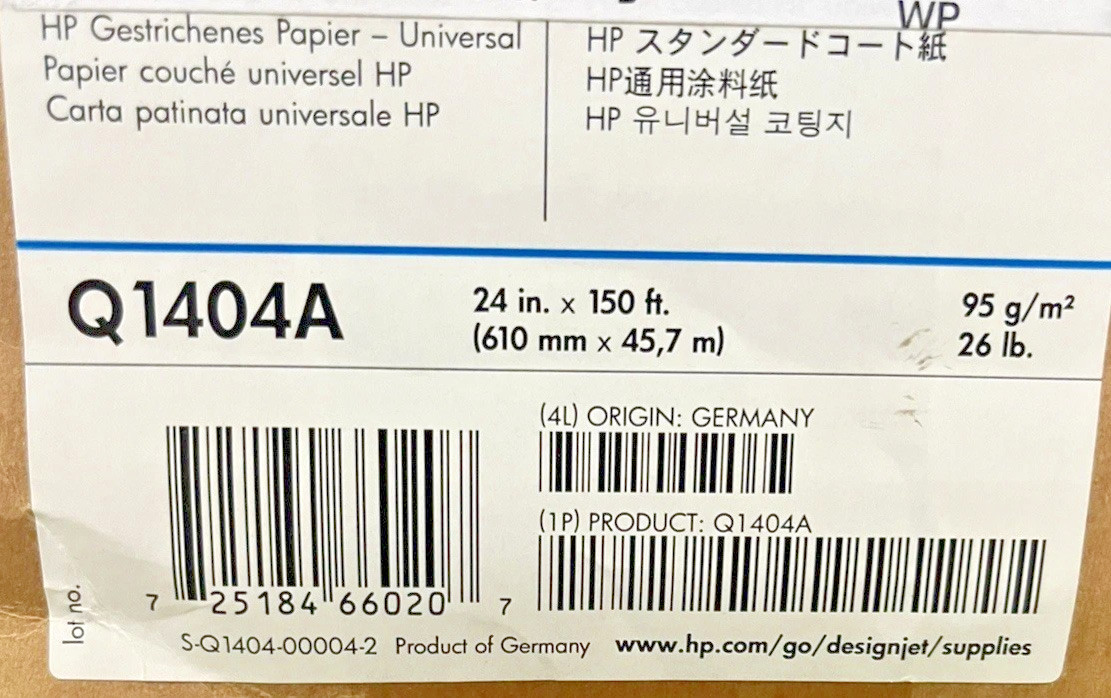 HP Q1404A Coated Printer Paper Roll – White 24′ x 120 feet