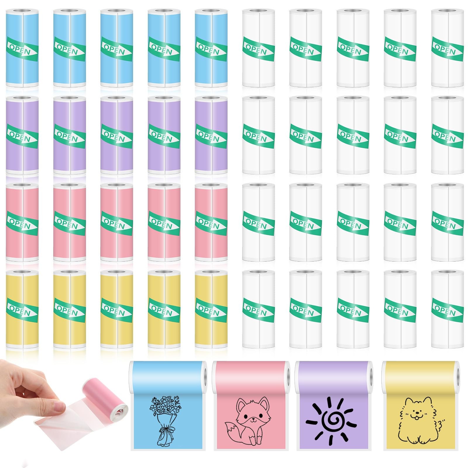 40 Rolls Mini Printer Thermal Sticker , -Adhesive Thermal Printer 20 Rolls of…