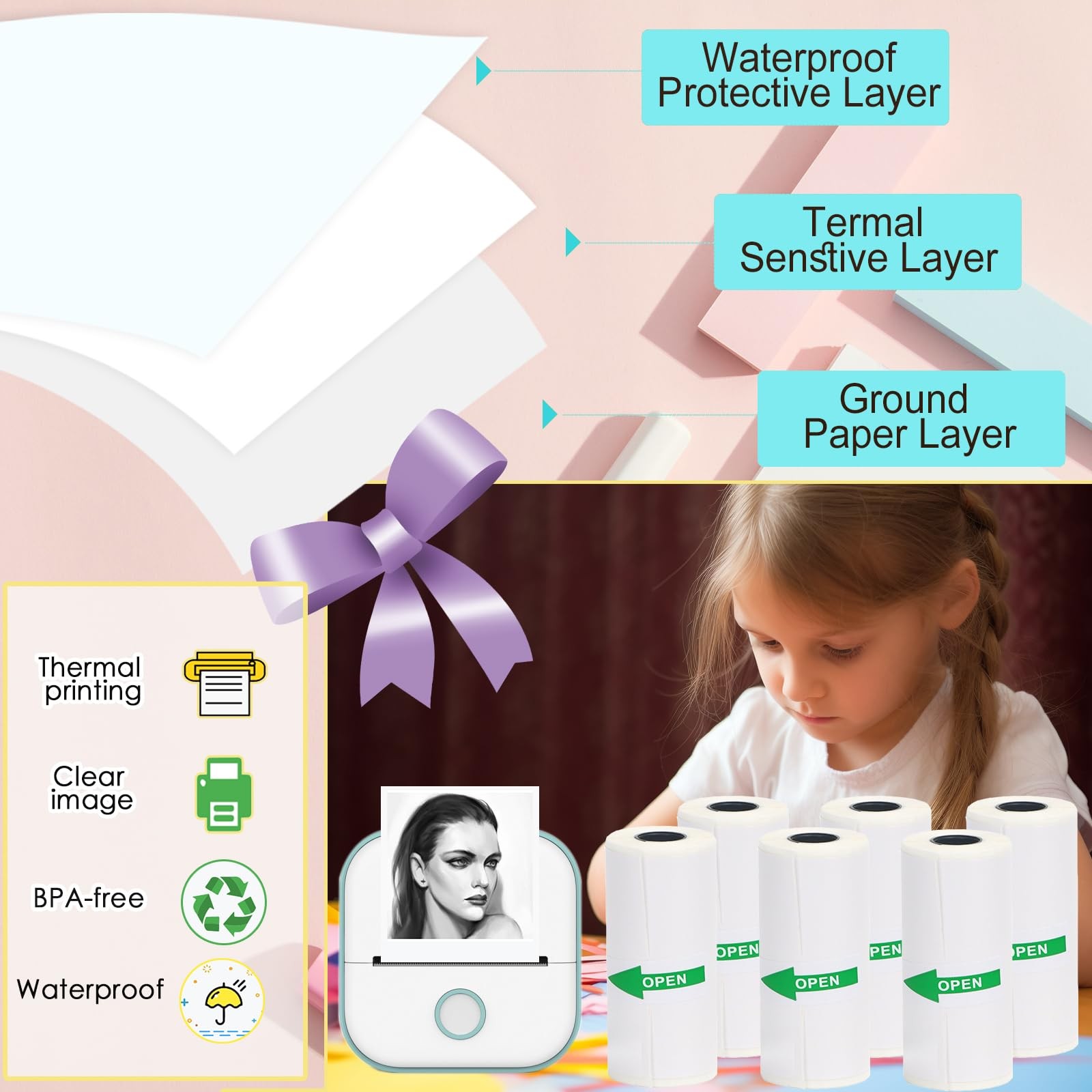6 Rolls White Thermal Sticker for Phomemo T02/M02/M02S Mini Printer,-Adhesive…