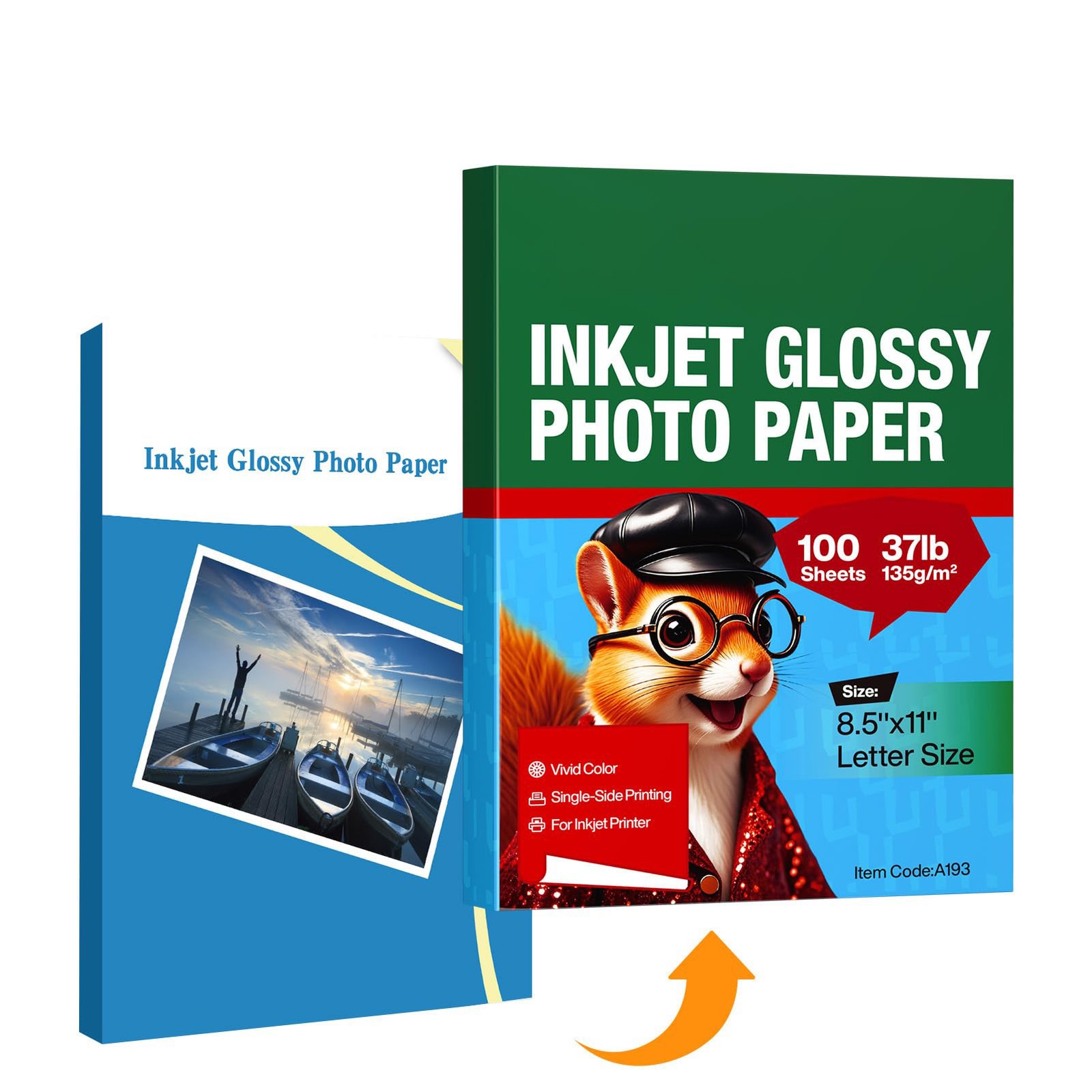 Letter Size Glossy Paper 100 Sheets for Dye Ink Printer 135gsm, White