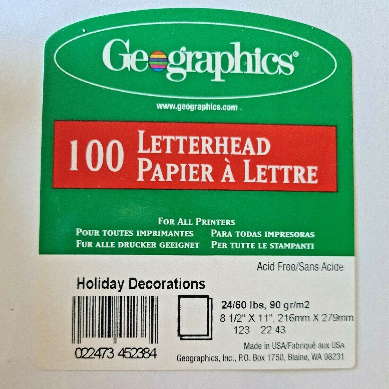 Geographics Letterhead Holiday Decorations 100 Count 24/60 LBS 8 1/2″ x 11″ NEW