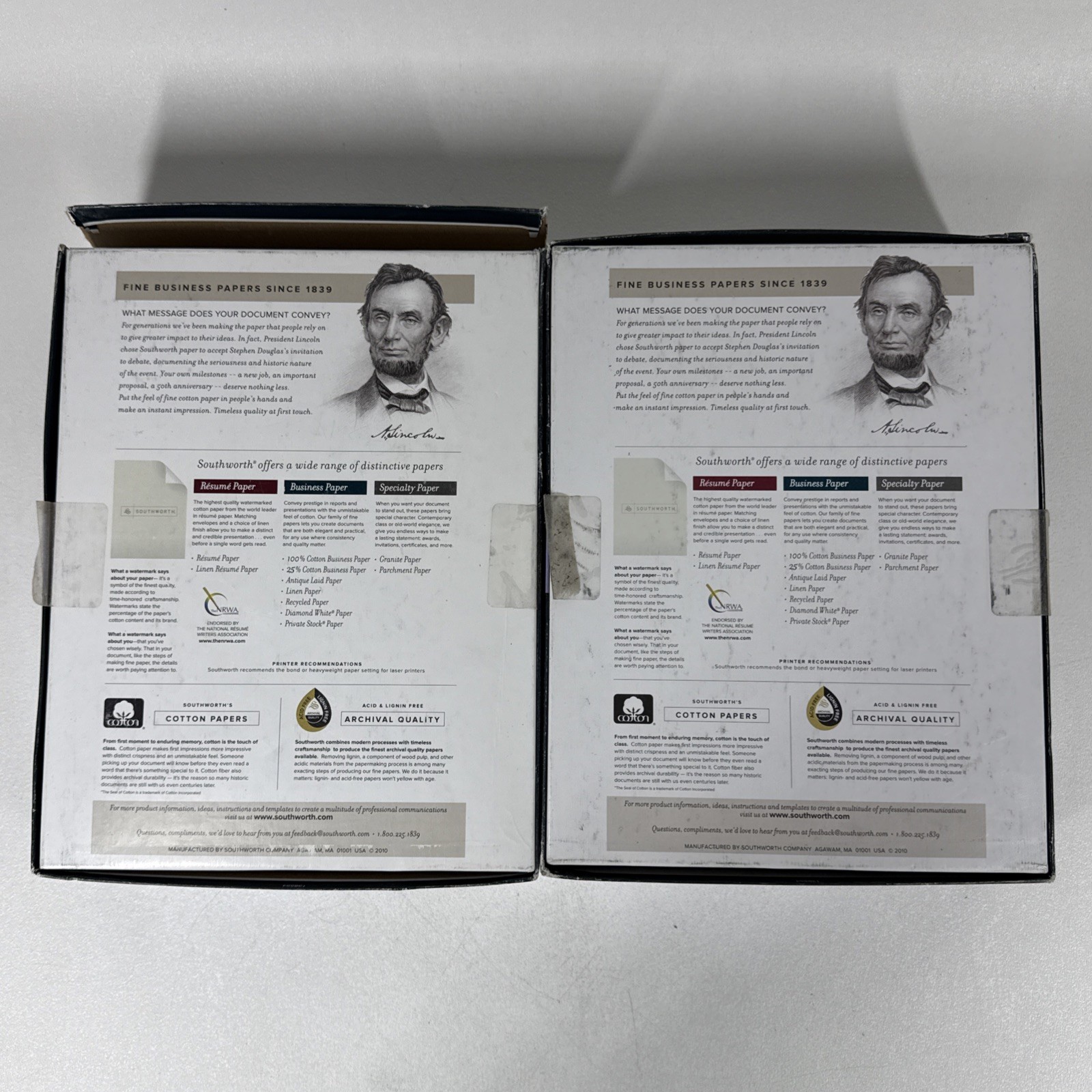 Southworth Cotton Linen Business Paper White X2 Open Boxes 24 lbs 8-1/2 x 11