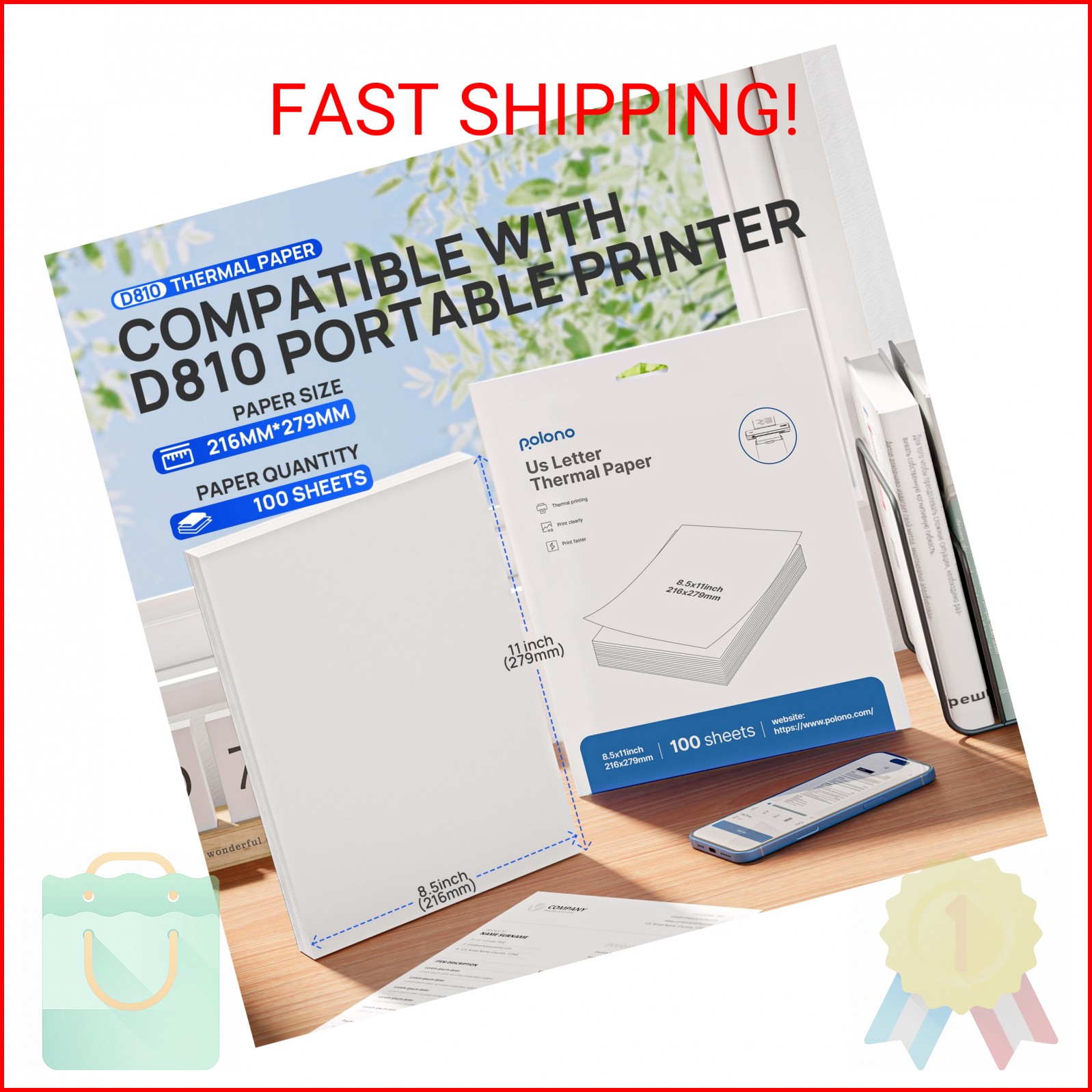 POLONO D810 Thermal Printer Paper 8.5 x 11 Inch, Advanced Thermal Printing, US L