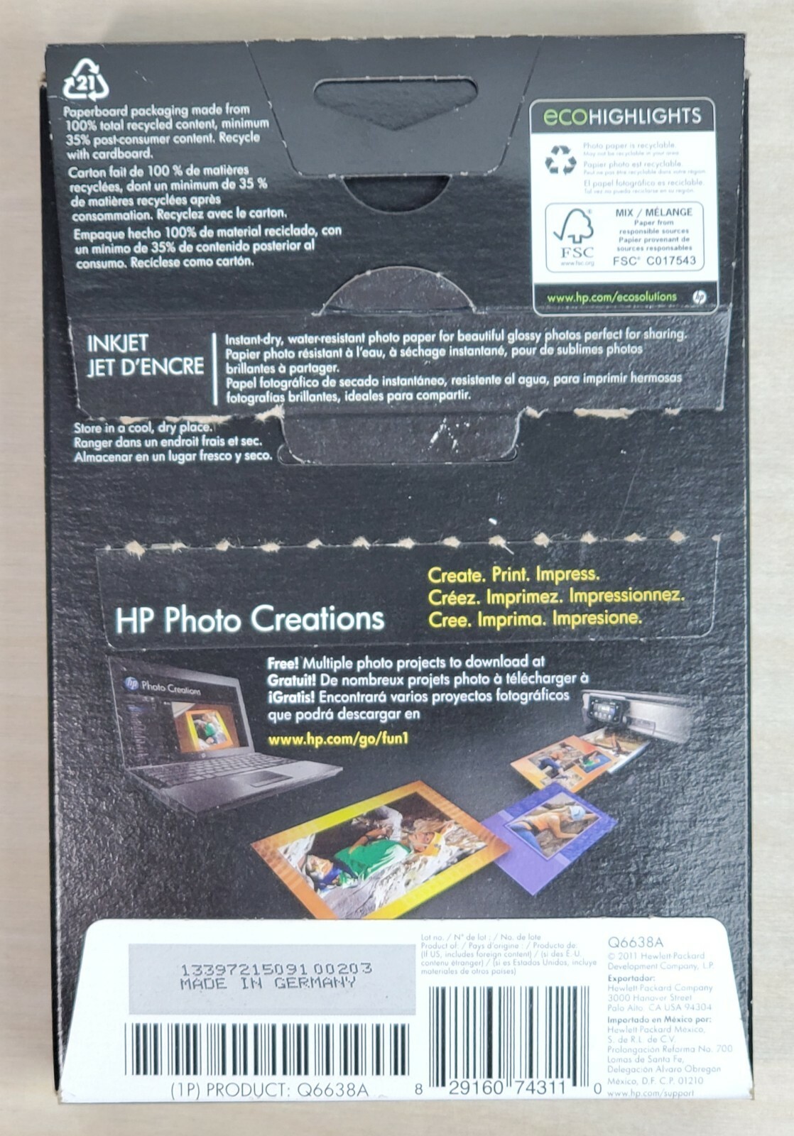 HP Everyday PHOTO PAPER 100 Glossy Sheets 4 x 6″ Q6638A Open Box