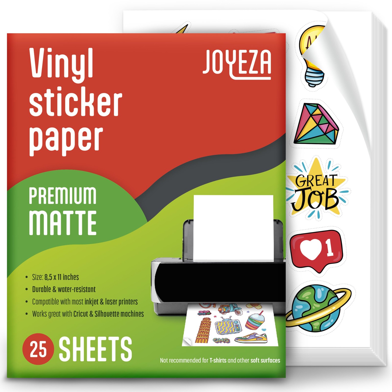 Premium Printable Vinyl Sticker Paper for Inkjet Printer – 25 Sheets Matte Wh…