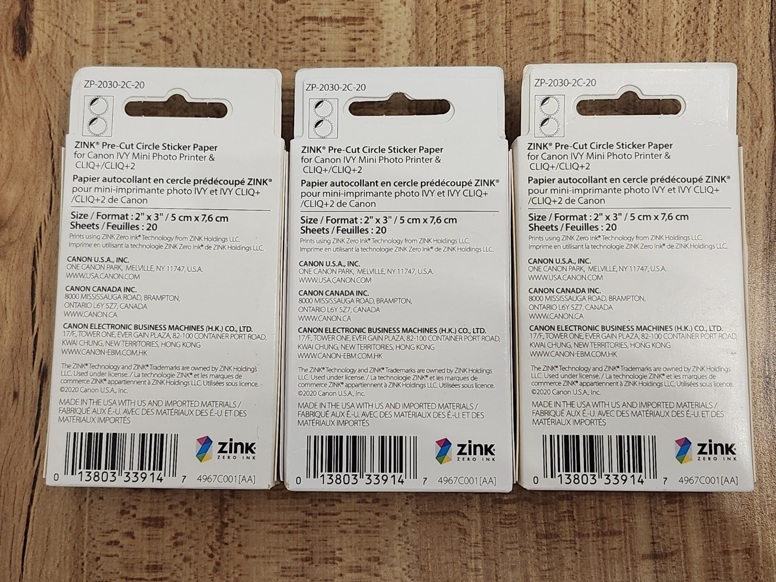 Canon ZINK Pre-Cut Circle Adhesive Sticker Paper Pack 3 X 20 Sheets Boxes NEW
