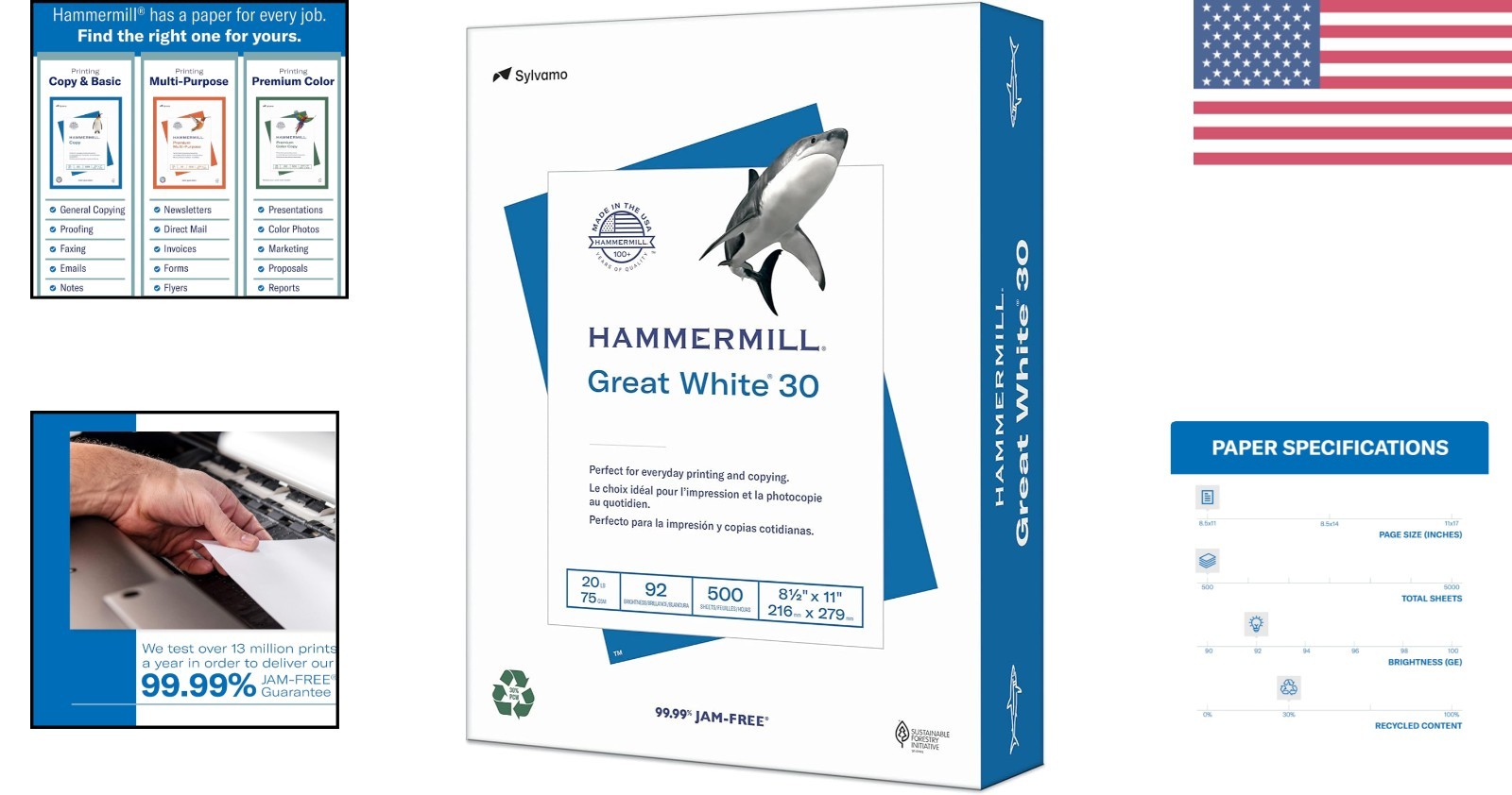Great White Jam-Free White Paper, 8.5 x 11, 500 Sheets – Eco-Friendly Choice