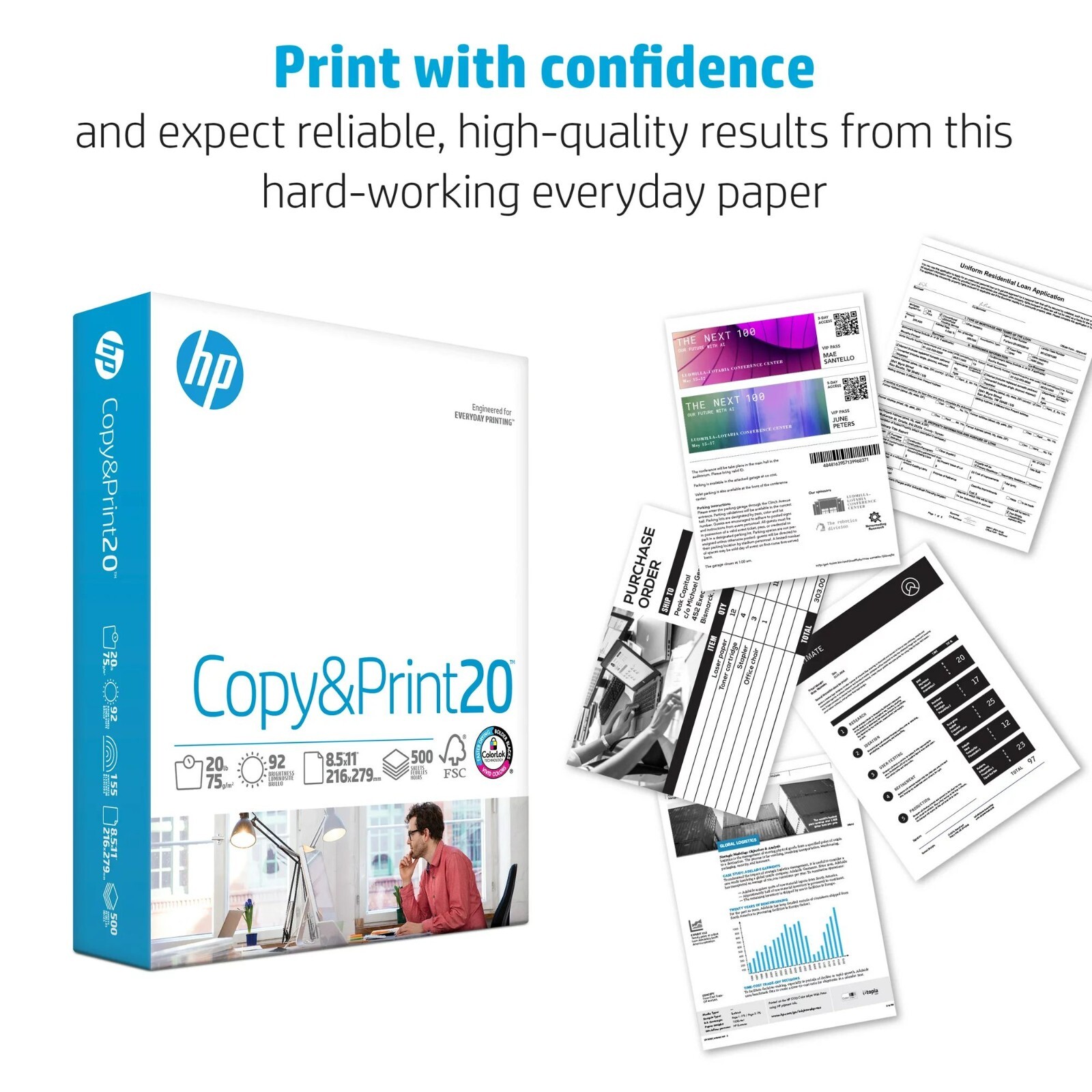 3-Reams HP Office20 Printer Paper White Letter Size 8.5″ x 11″, 1,500 Sheets