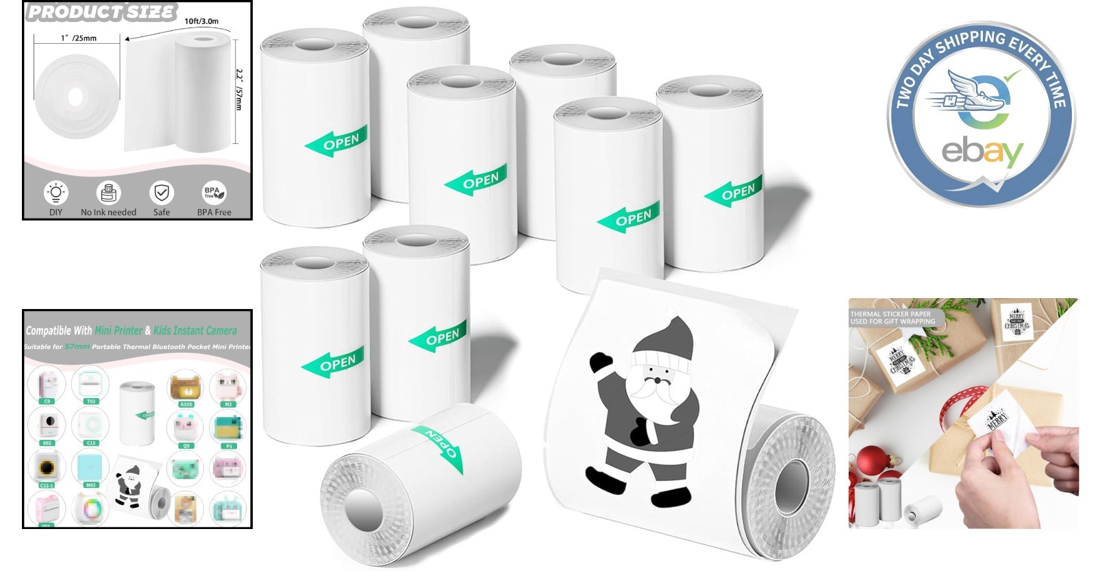 Self-Adhesive Mini Thermal Sticker Paper Rolls – 57x25mm for Instant Cameras