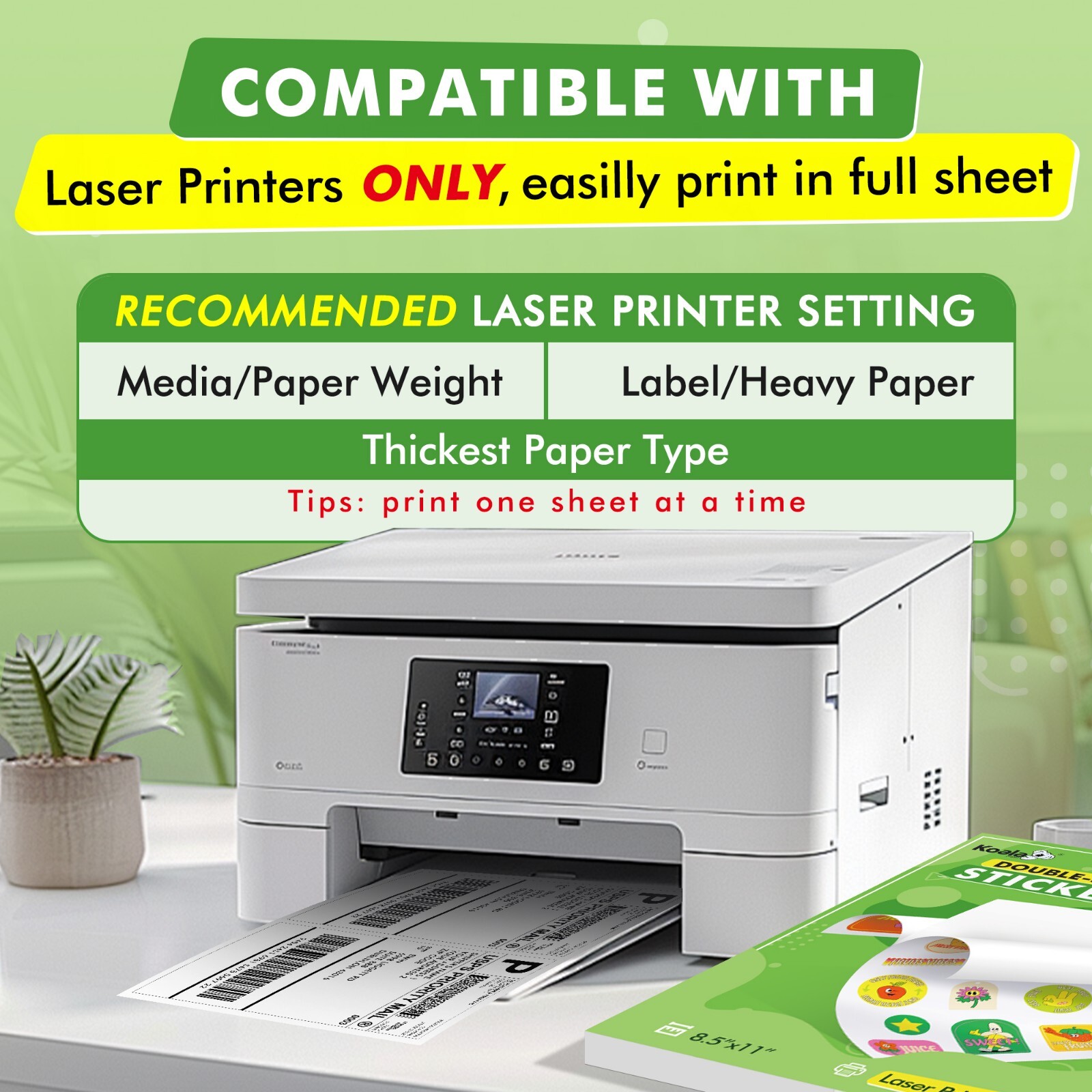 Koala Double-sided Printable Sticker Paper for Laser Printers 100-200 PK 8.5×11