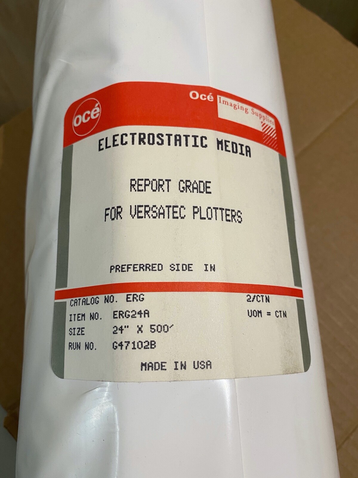 Oce Imaging Supplies Report Grade for Versatec Plotters 24″ x 500′ ERG24A