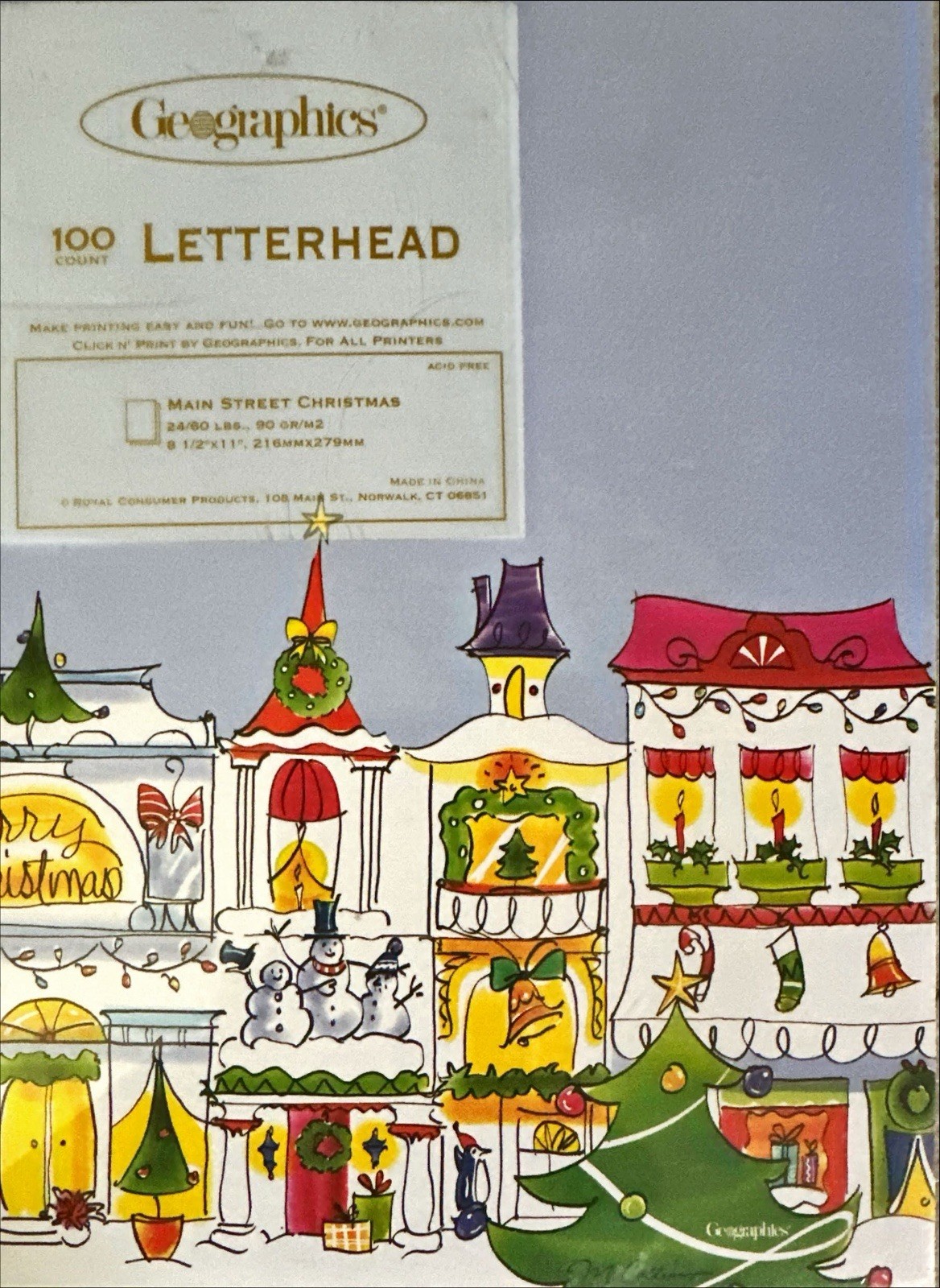 NEW Geographics 47342 Main Street Christmas Letterhead Stationary 100 Count
