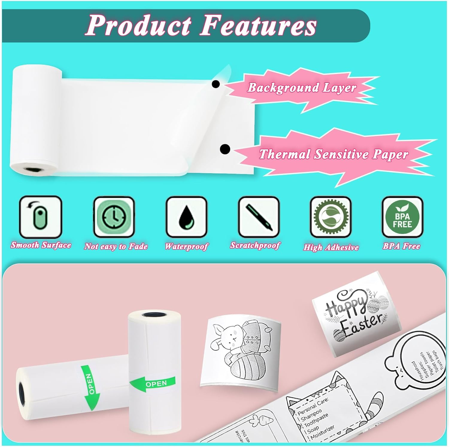 10 Rolls Mini Printer Sticker Paper Refill for Most Mini Thermal Printers, 57 x