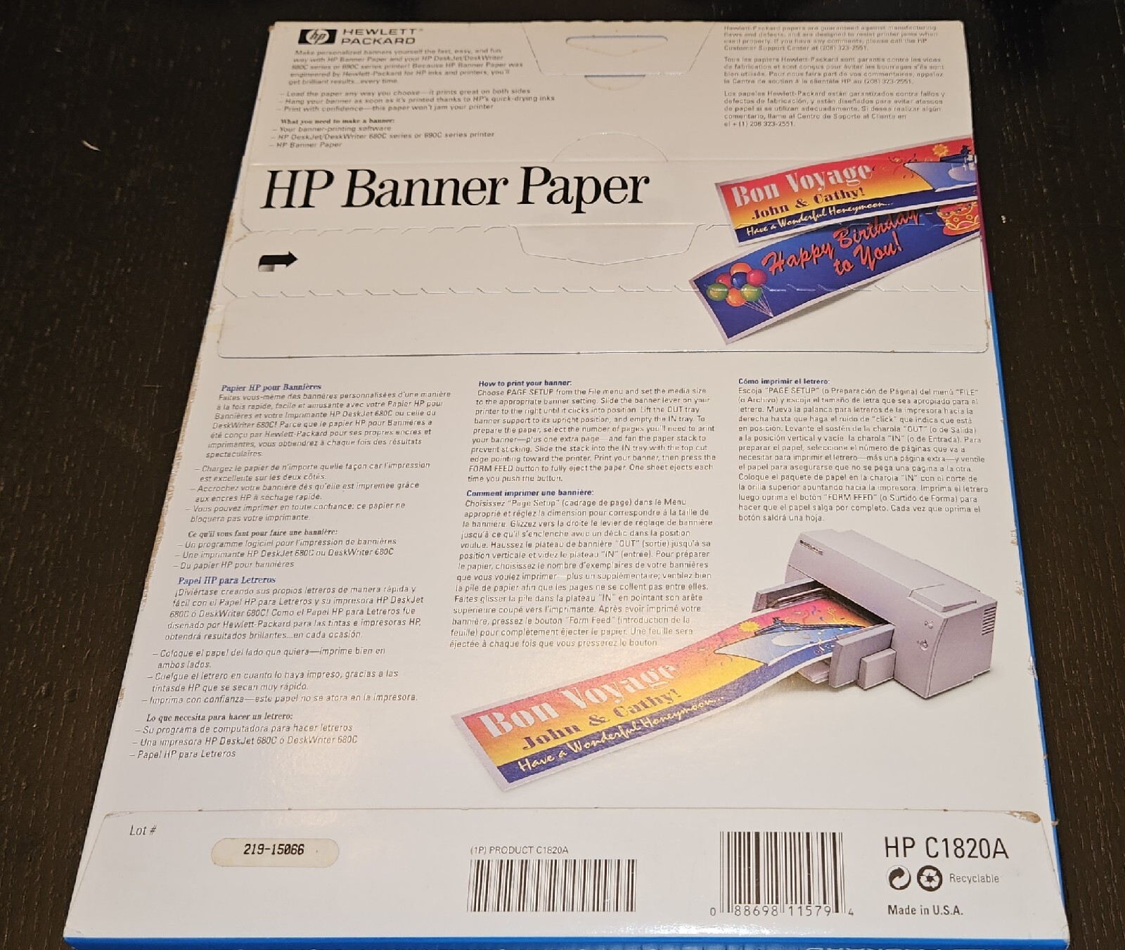 HEWLETT PACKARD HP BANNER PAPER C1820A Makes up to 15 5′ Banners for 680C/690C