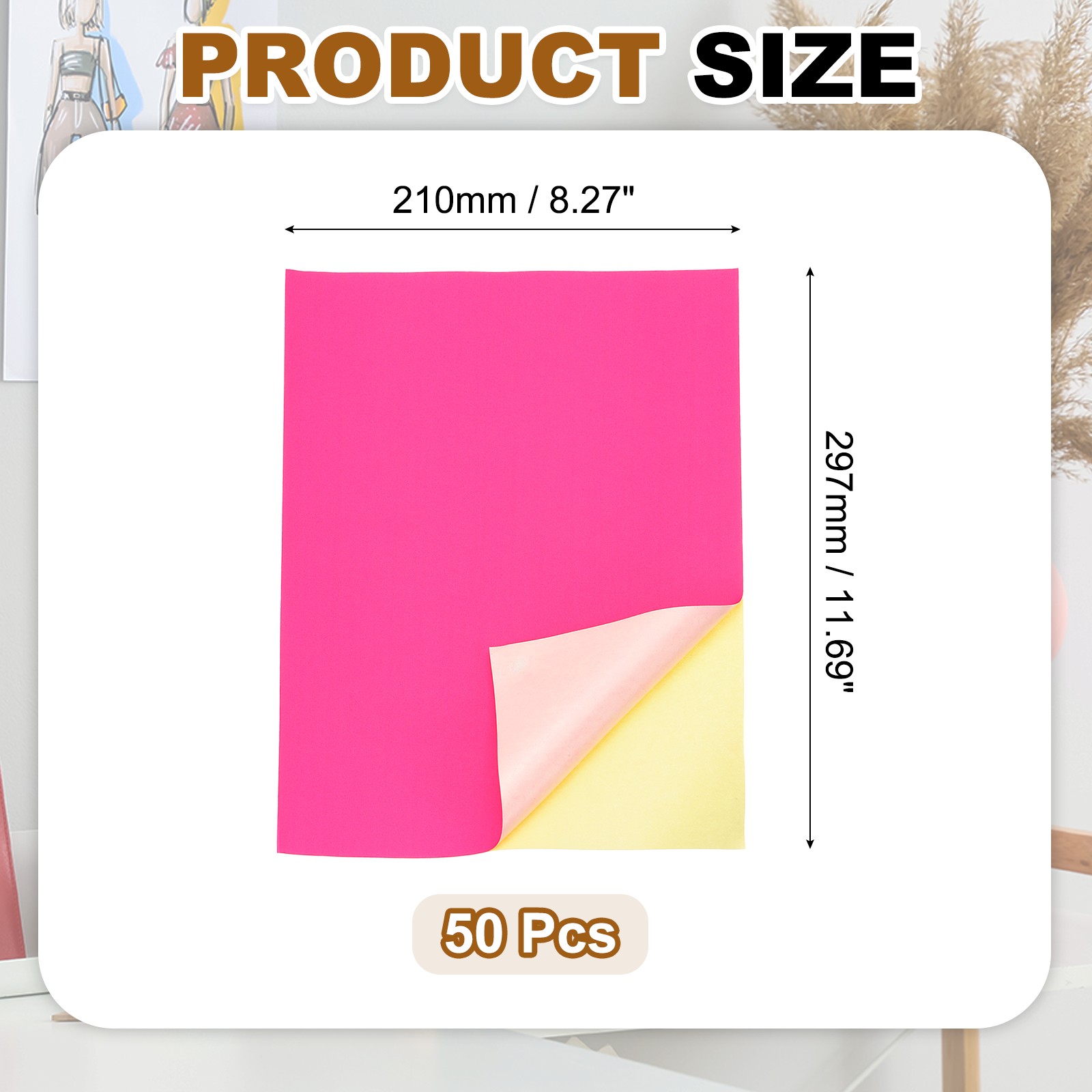 50 Sheets A4 Printer Stickers, 50 Pieces, Red Pink Label Paper