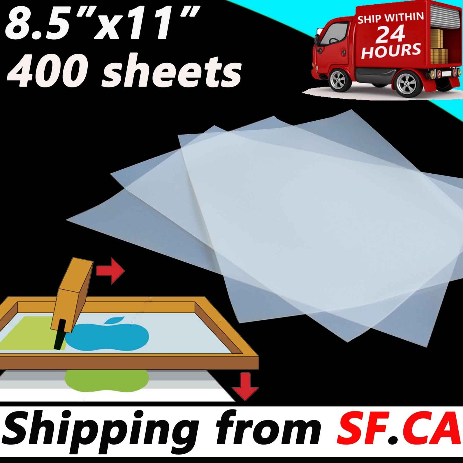 400sheets，8-1/2″ x 11″，Waterproof Inkjet Milky Transparency Screen Printing Film