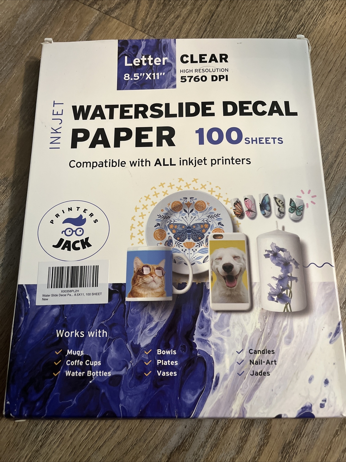 Printers Jack WaterSlide Inkjet Decal Paper 100 Sheets 8.5×11″ High Res 5760 DPI