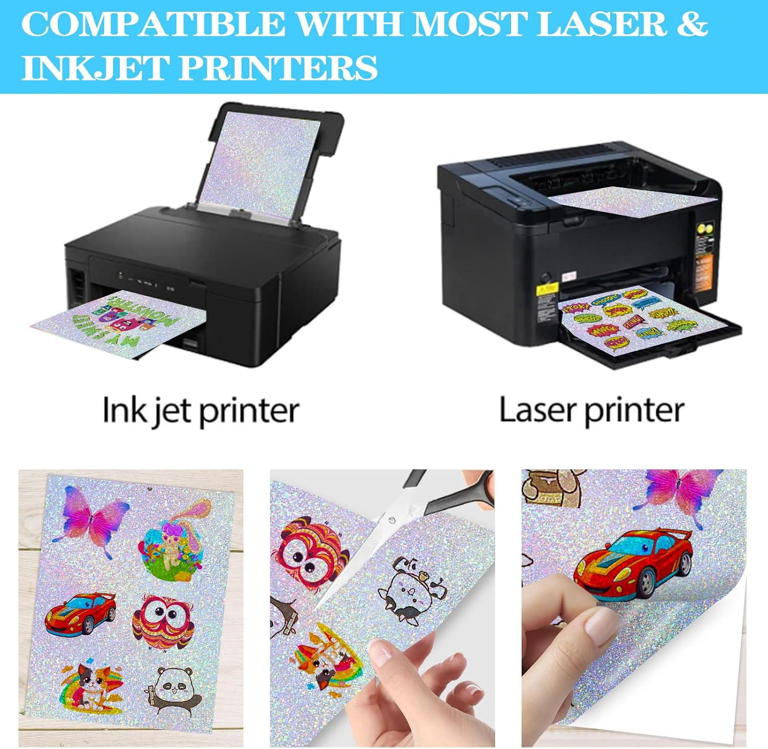 25 Sheets Holographic Sticker Paper A4, Dots Pattern Printable Vinyl for Inkjet