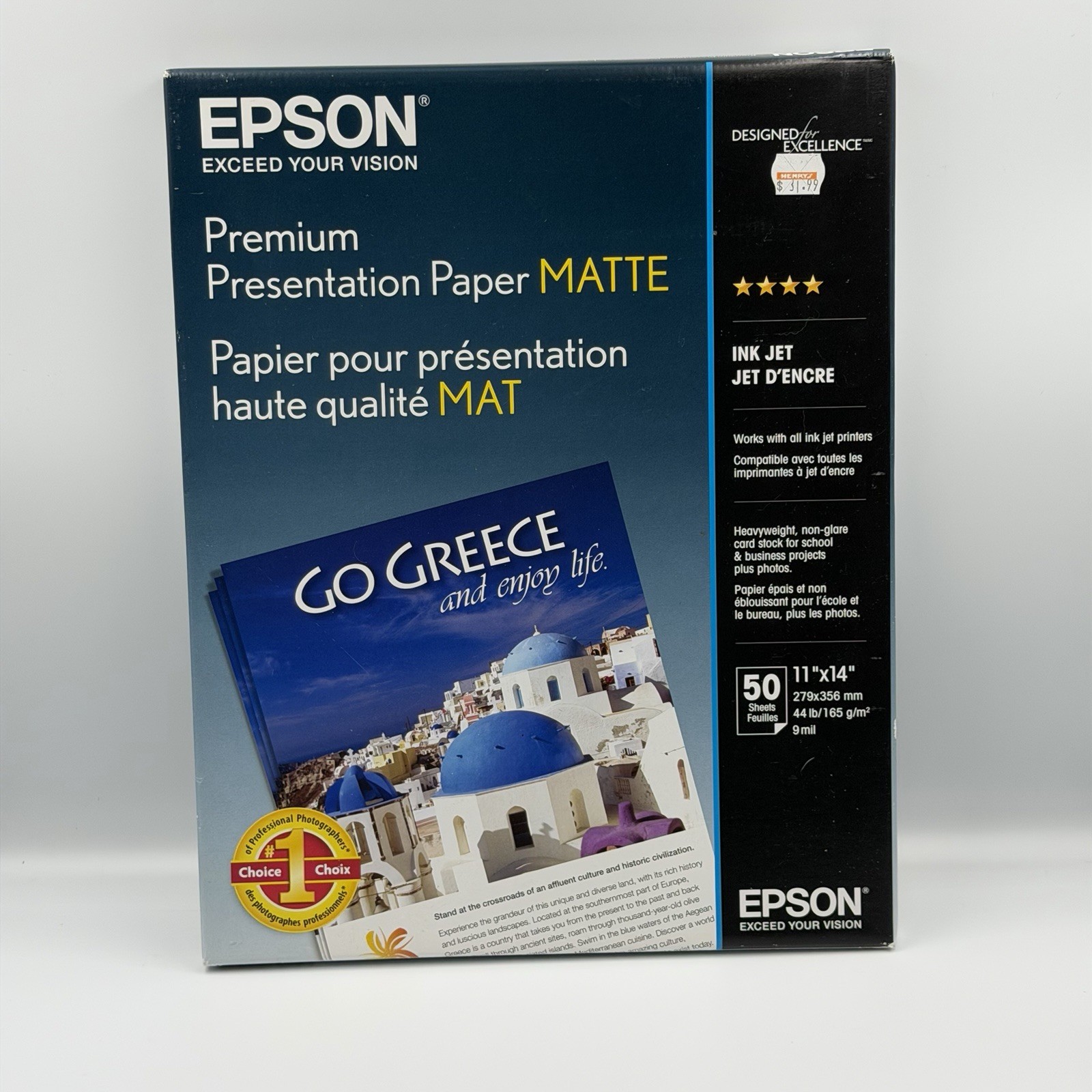 Epson – S041468 – Premium Matte Presentation Paper, 44 lbs., 11 x 14, 50 Sheets