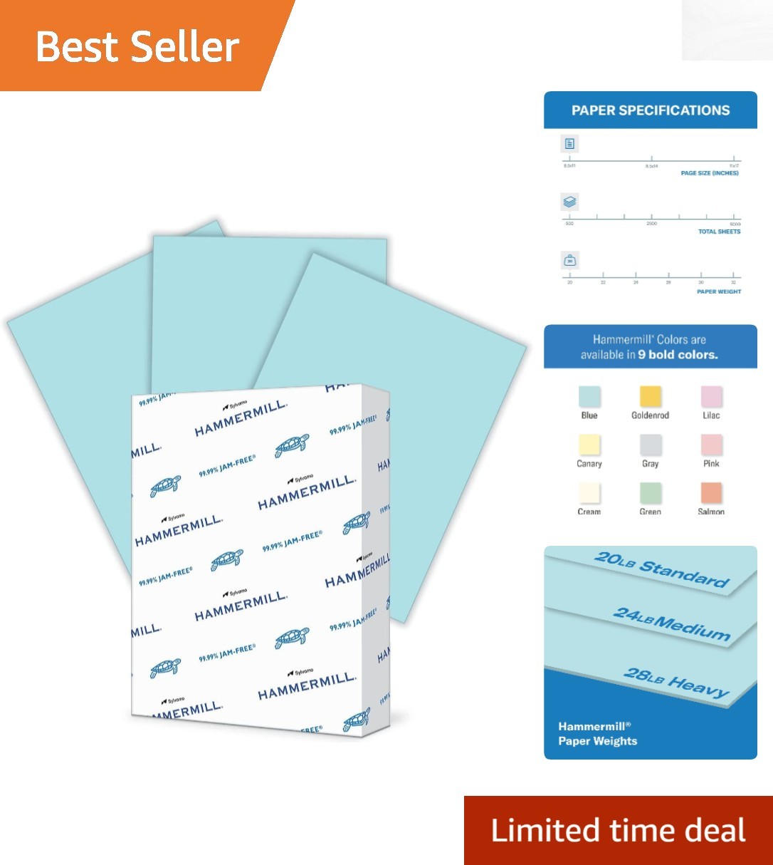 Dependable 20 lb Blue Copy Paper – 500 Sheets, Smooth, Uncoated Finish, USA Made