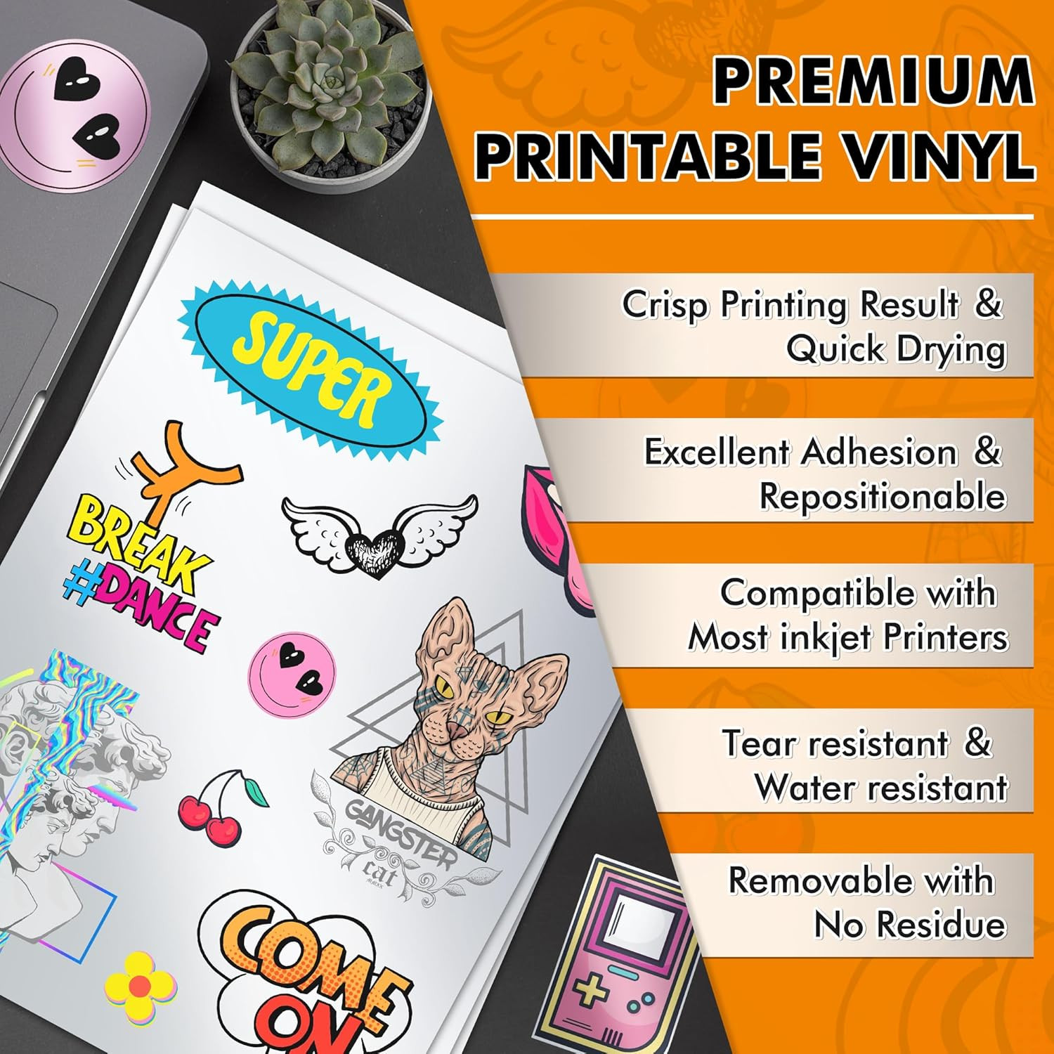 Printable Silver Vinyl Sticker Paper for Inkjet and Laser Printers – 20