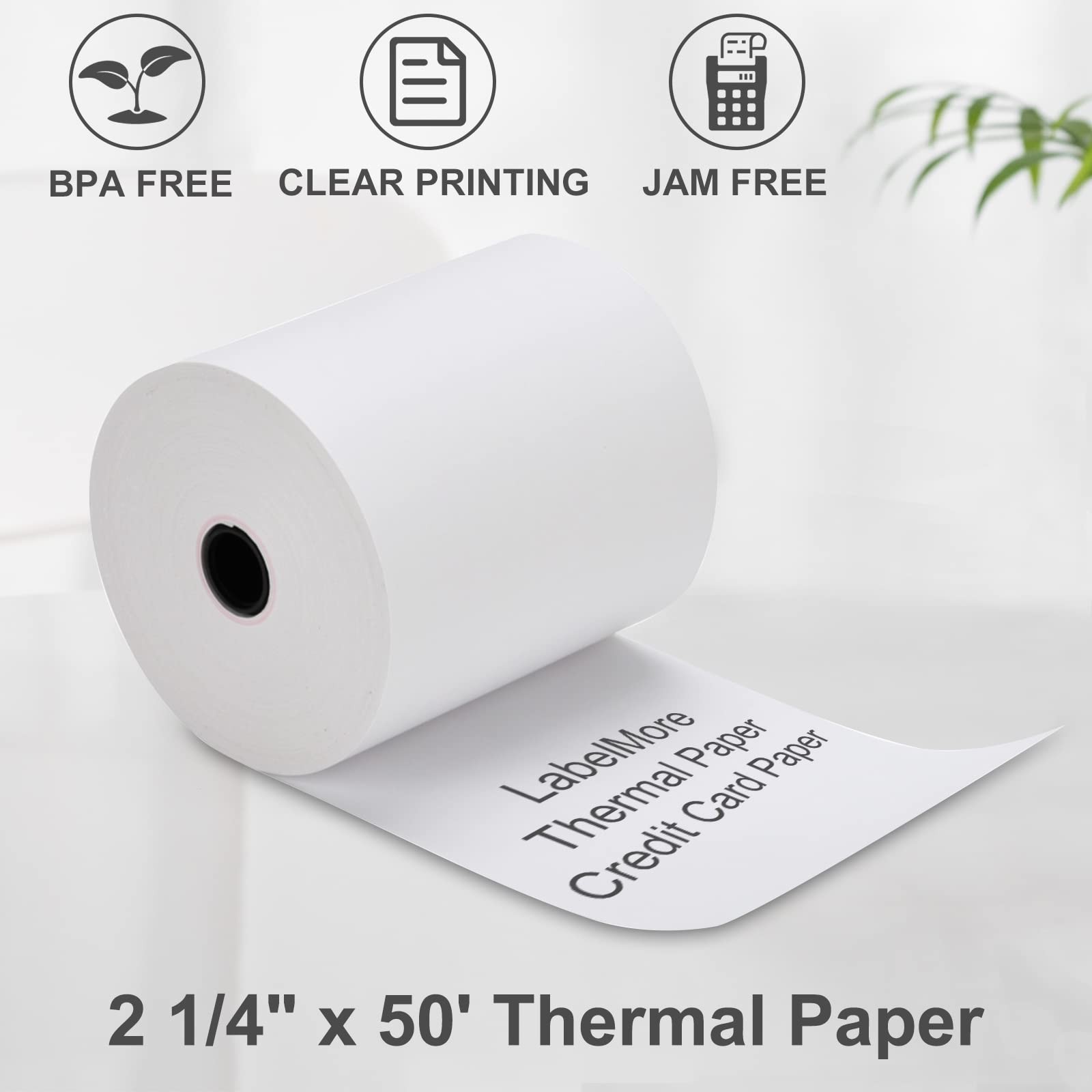 (50 Rolls) LabelMore 2 1/4″ X 50′ Thermal Paper 2 x (50Rolls), White