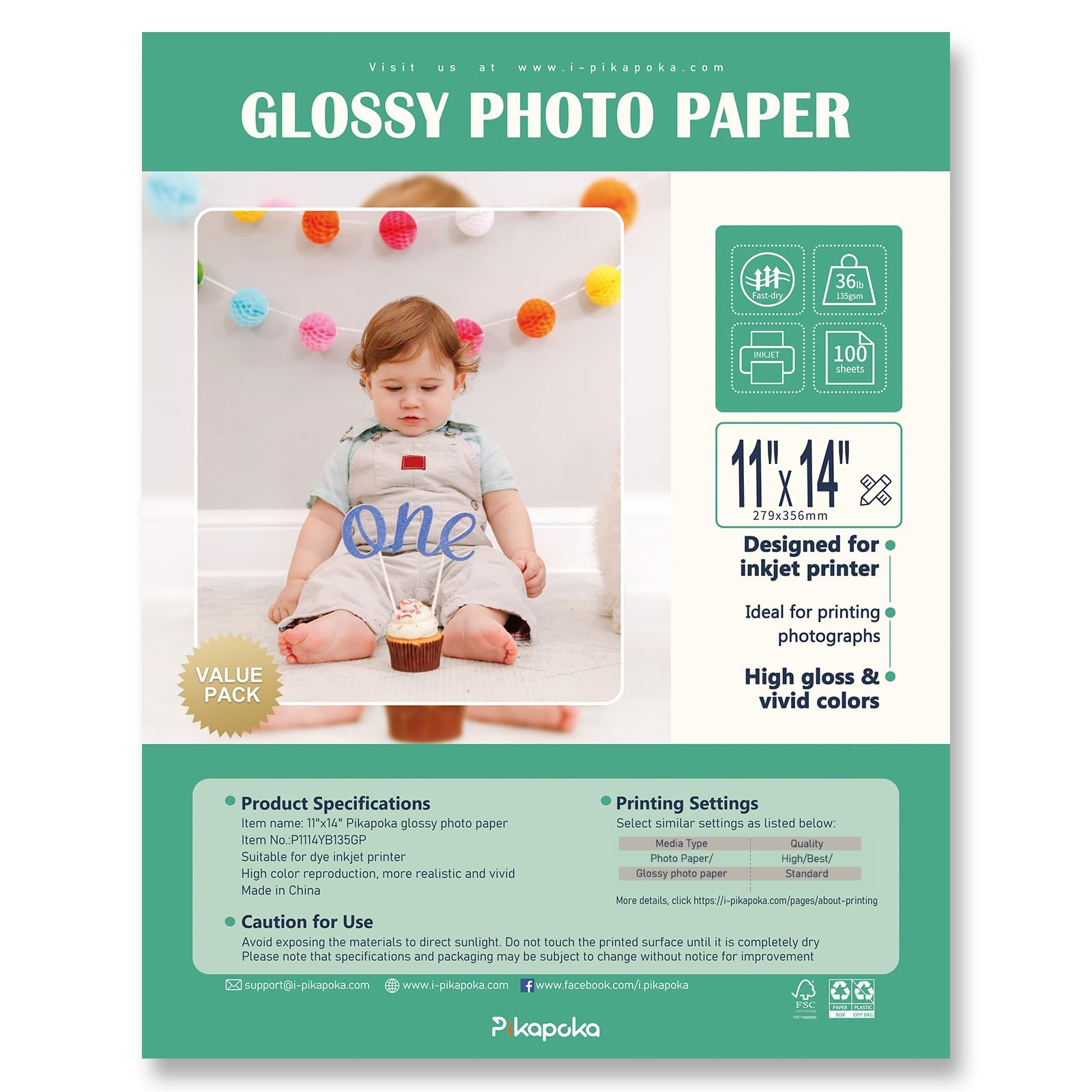 Glossy Photo Paper 11×14 Inch Inkjet 36lb Thin Printable 11R Size 100 Pack