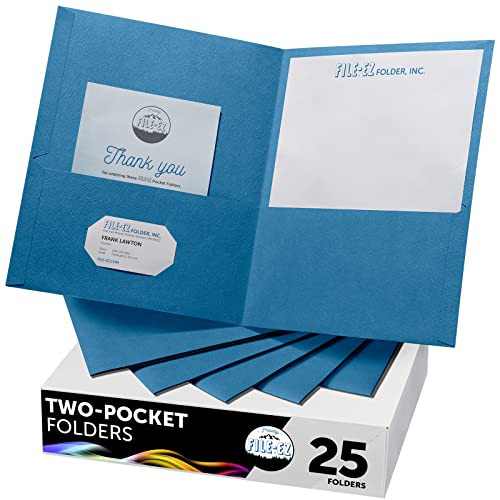 Two-Pocket Folders, Light Blue, 25-Pack, Textured Paper, Letter Size (EZ