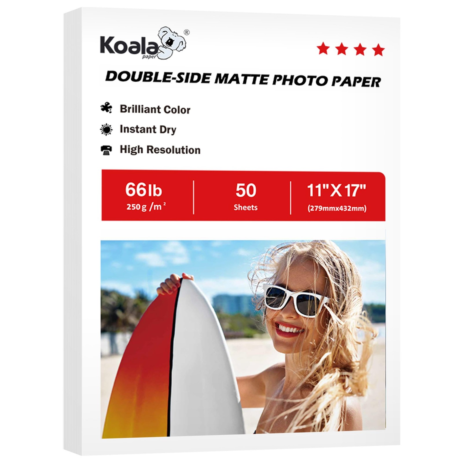 Koala Double Sided Matte Thick Photo Paper 11×17 Inch 50 Sheets 250GSM Inkjet