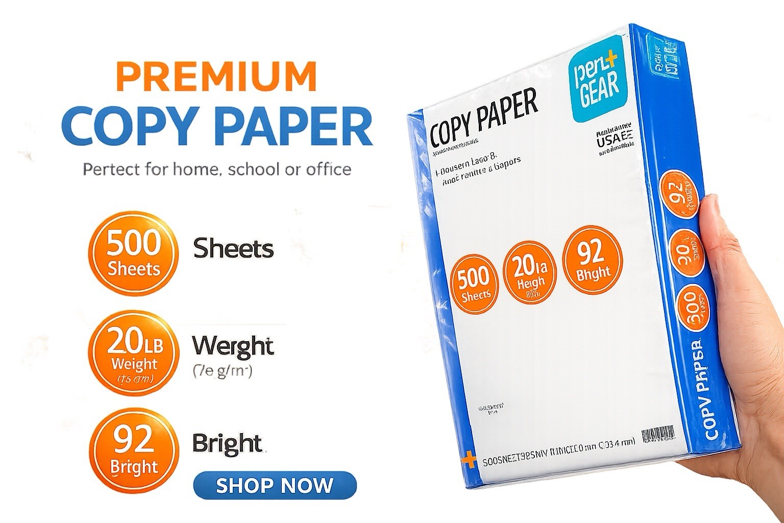 Pen+Gear Copy Paper 8.5 x 11 Letter 20 lb 92 Bright 500 Sheets White