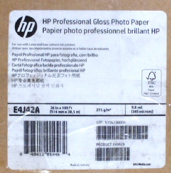 HP Professional Gloss Large Format Photo Paper, 36 in. x 100 ft., E4J42A, USED