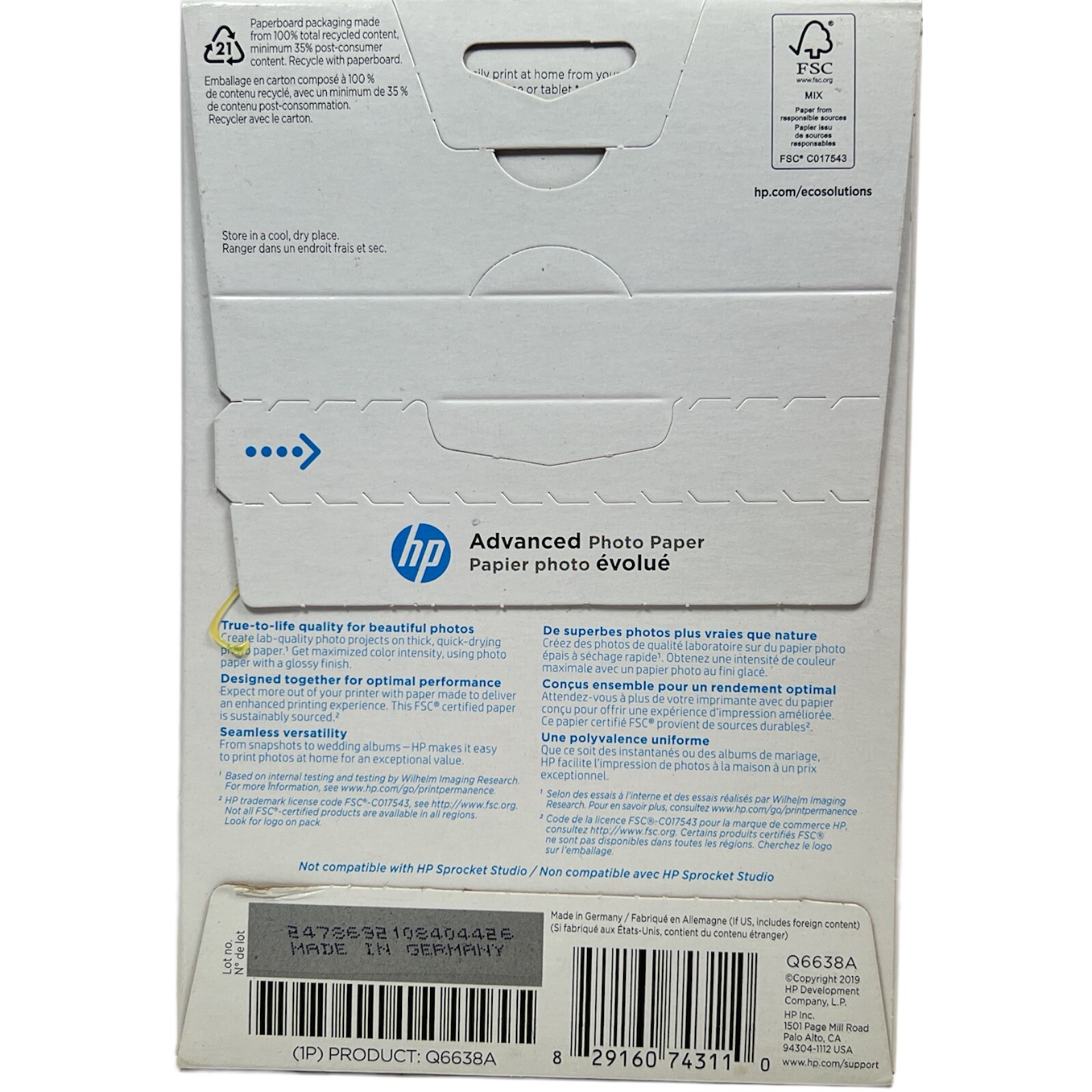 (2) Hewlett Packard Q6638A 4 x 6 inch Glossy Printer Paper – 100 Sheets Each
