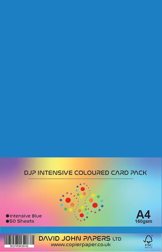 Coloured Craft Card, Intense Blue, 160gsm, 50 Sheets