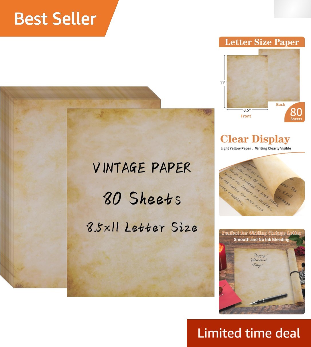 Aged Decorative Stationery – 80 Sheets 8.5″x11″ Perfect for Calligraphy & DIY