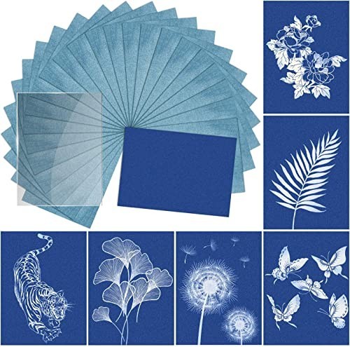 Sun Print Paper Kit 24 Sheets Cyanotype Paper Acrylic Board Solar Activated DIY