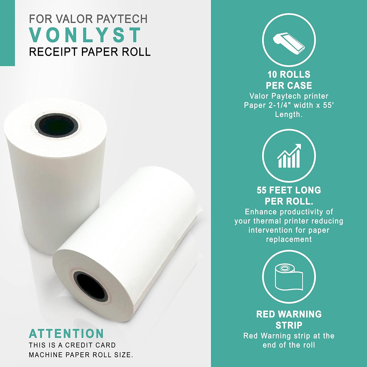 Receipt Paper Roll for Valor Paytech VL 110 and 500 White Thermal