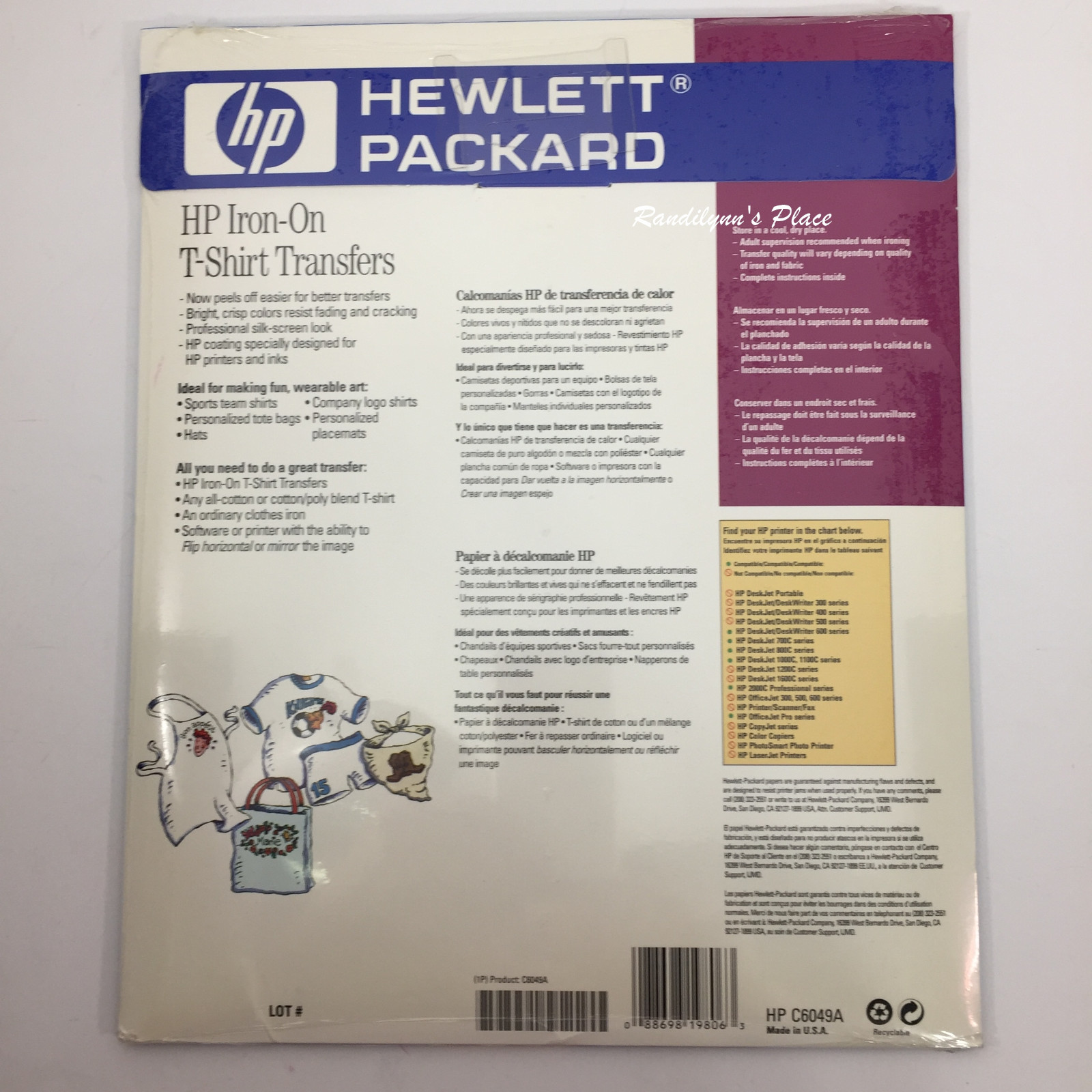 HP Hewlett Packard Inkjet T-Shirt Transfer Iron-On Sheets, Set of 10
