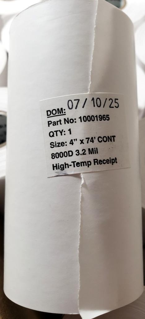 Zebra 10001965 3.2 Mil Hi-Temp White Coated Receipt Rolls 4″x74′ Core 36 Rolls