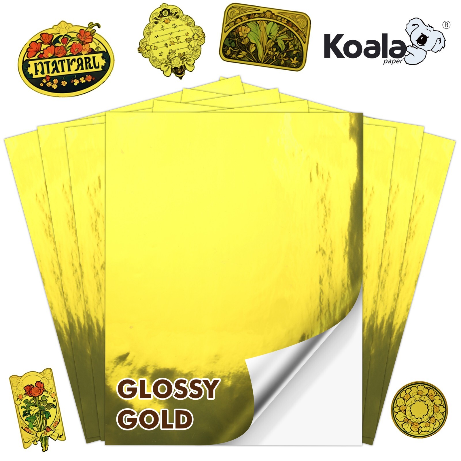 60PK Koala Foil Gold Vinyl Sticker Paper Inkjet Laser Printers Waterproof 8.5×11