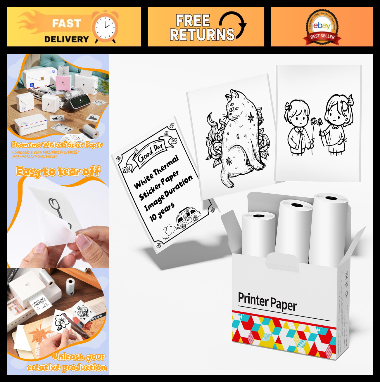 Self-Adhesive Thermal Sticker Paper Rolls – Glossy Labels for Mini Printers, 50m