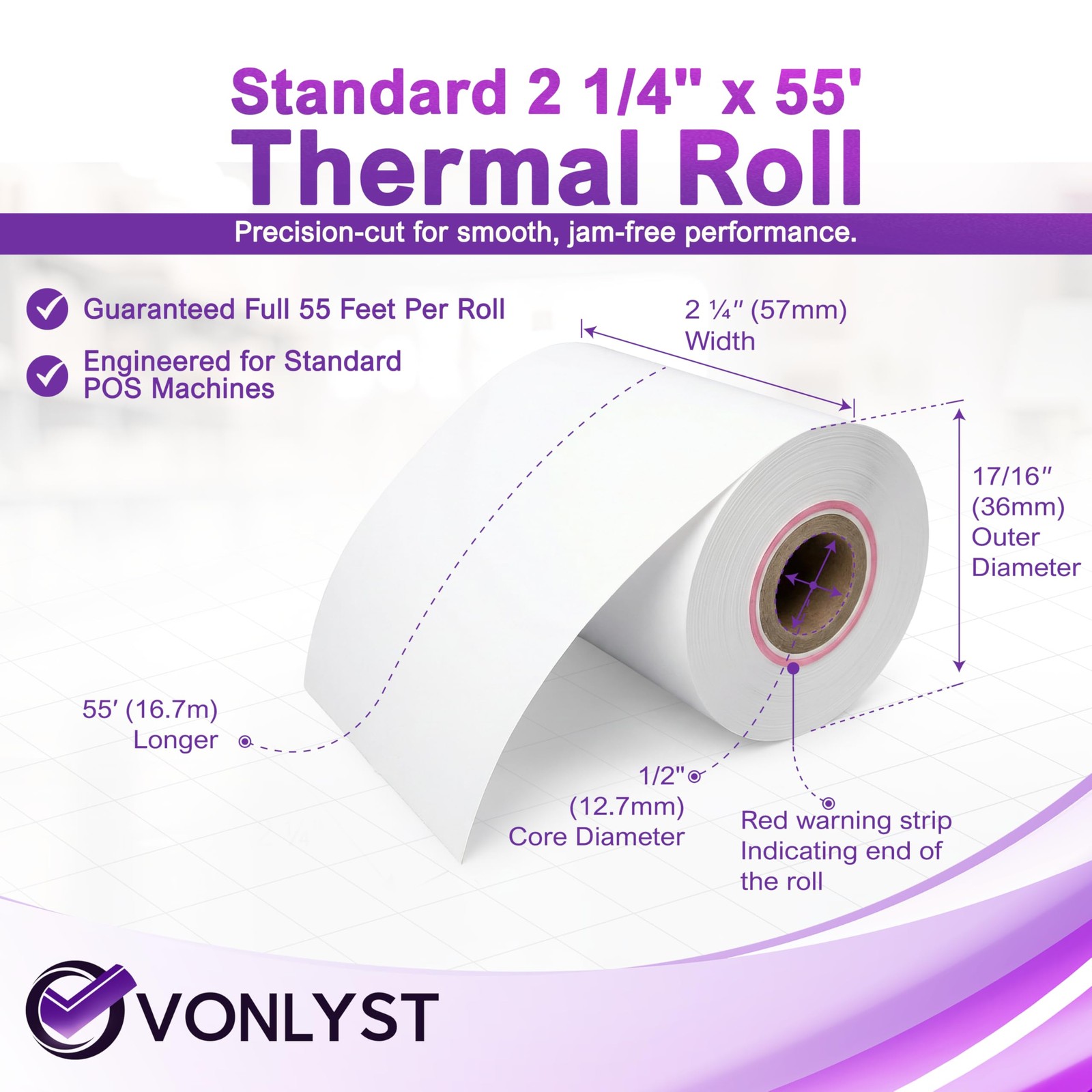 Verifone & Ingenico Thermal Paper Rolls 2 1/4″ x 55′ (10 10 rolls, White