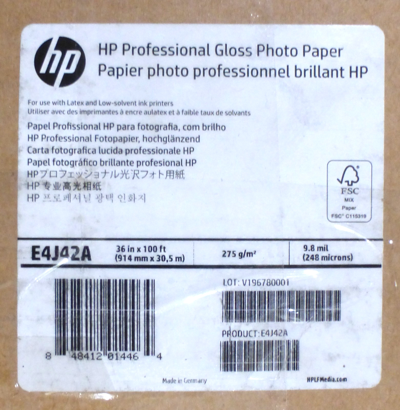 HP Professional Gloss Large Format Photo Paper, 36″ x 100′, E4J42A, NEW-Open