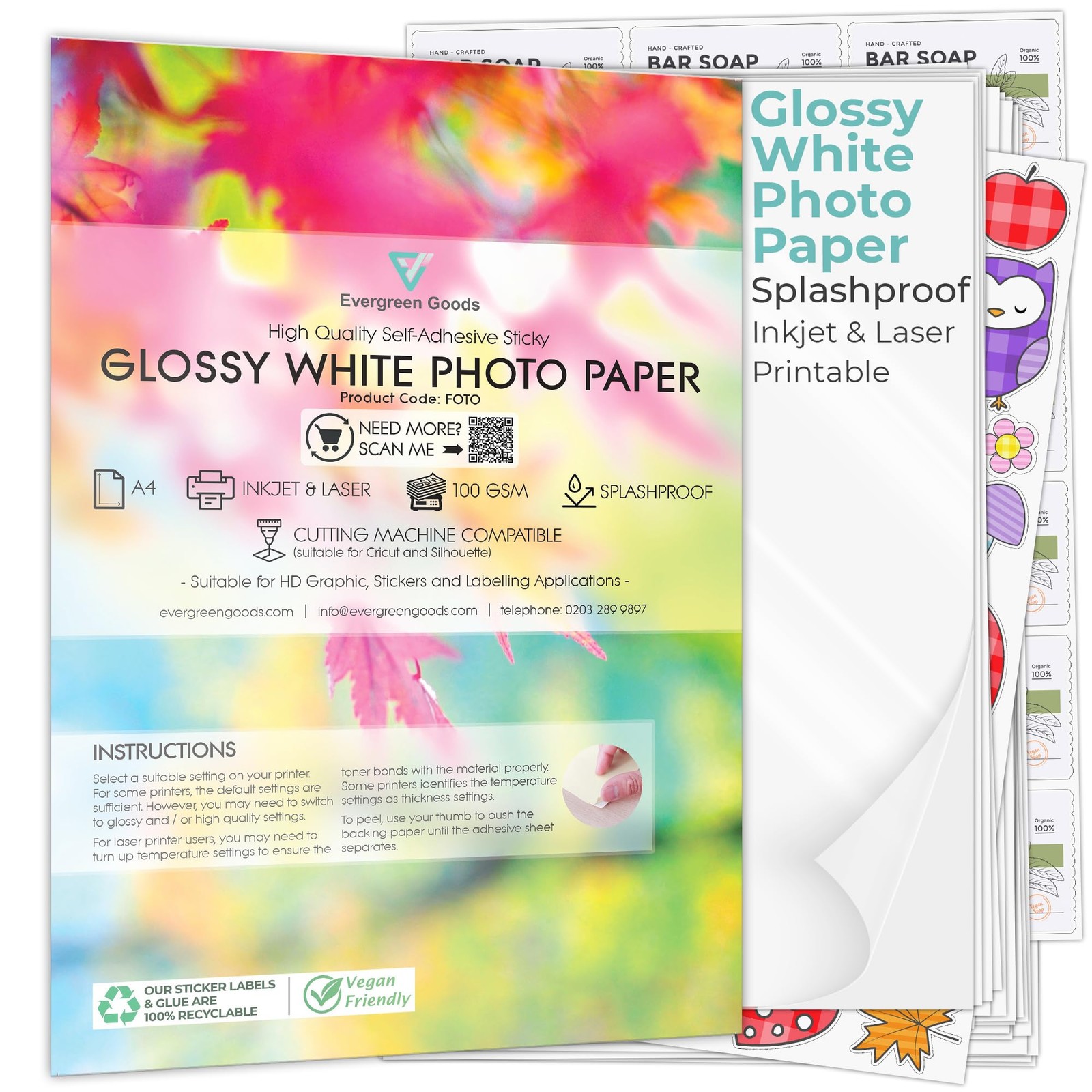 Evergreen Goods A4 Glossy Self Adhesive Photo Paper 10 Sheets, 200gsm, Wa…