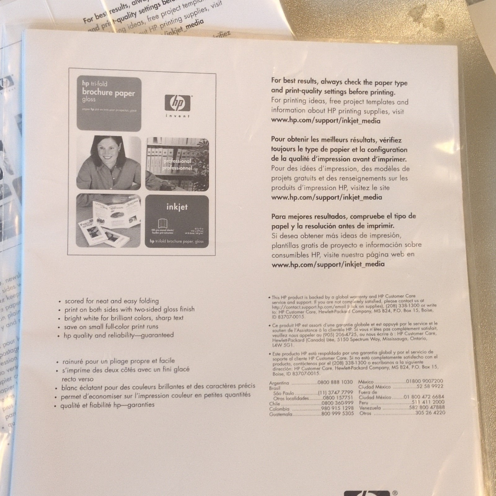 HP Tri-Fold Brochure Paper Gloss Inkjet 8.5 x 11 in 180 gsm White C7020A